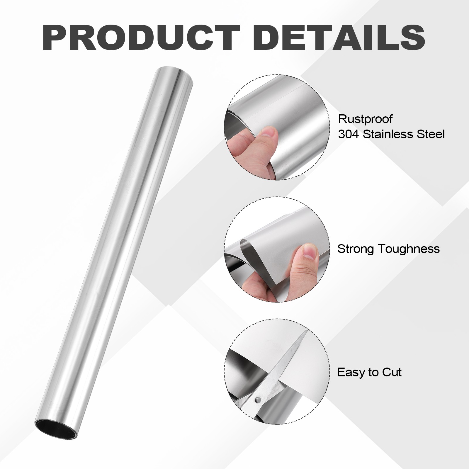 304 Stainless Steel Foil Roll 0.03mm x 200mm x 1m Metal Strip Sheet Silver Tone