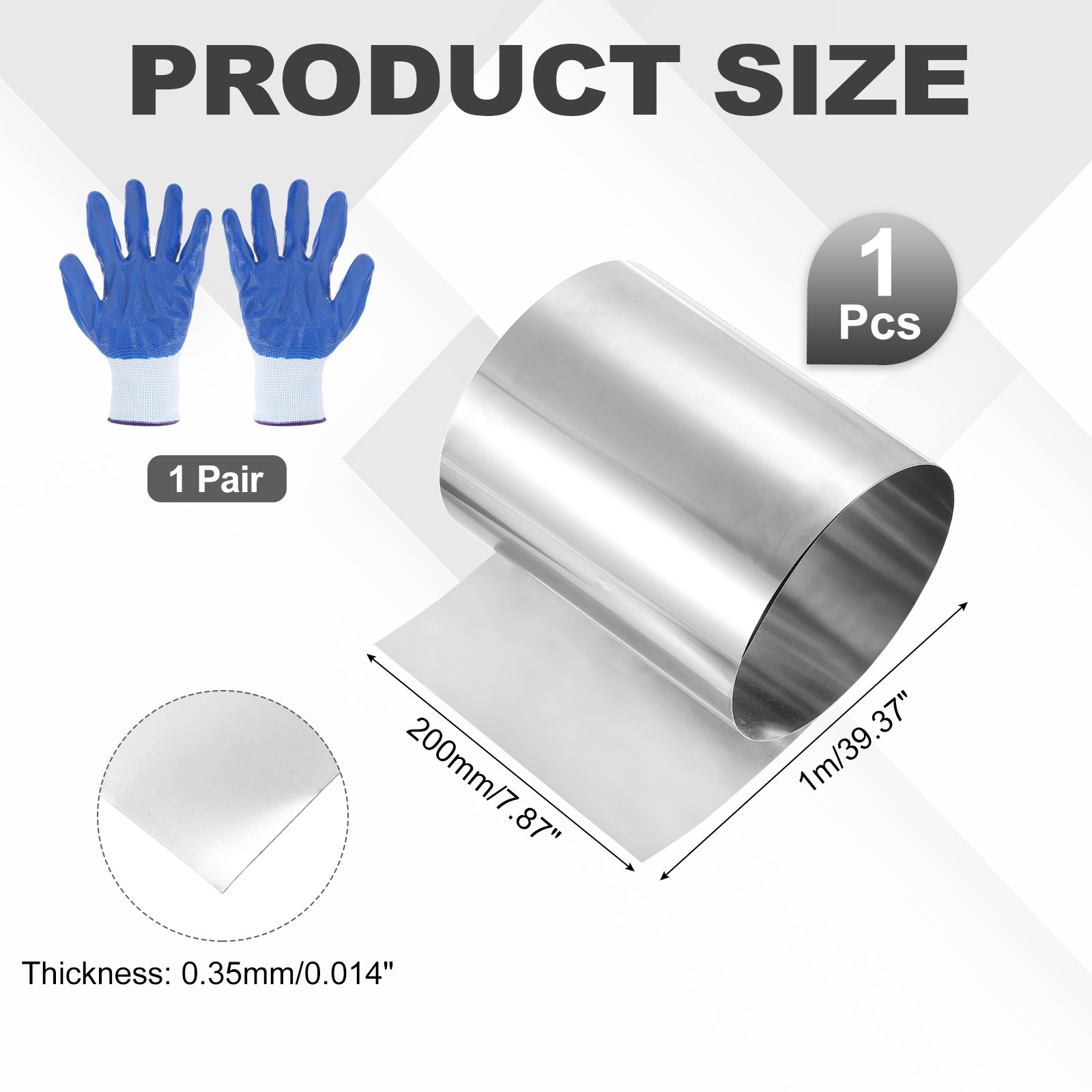 304 Stainless Steel Foil Roll 0.35mm x 200mm x 1m Metal Strip Sheet Silver Tone