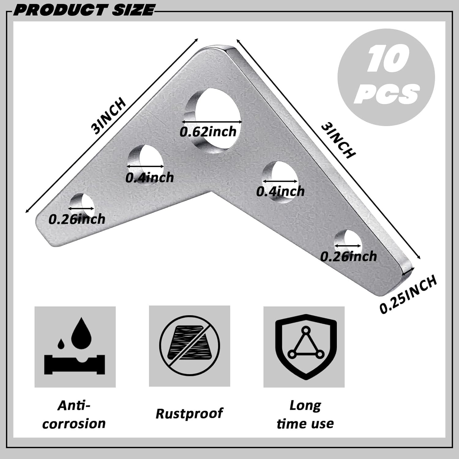 10 Pack 1/4″ Thick Steel Weld on Gussets, 3″X3″ Heavy Duty 90-Degree Triangle Ta