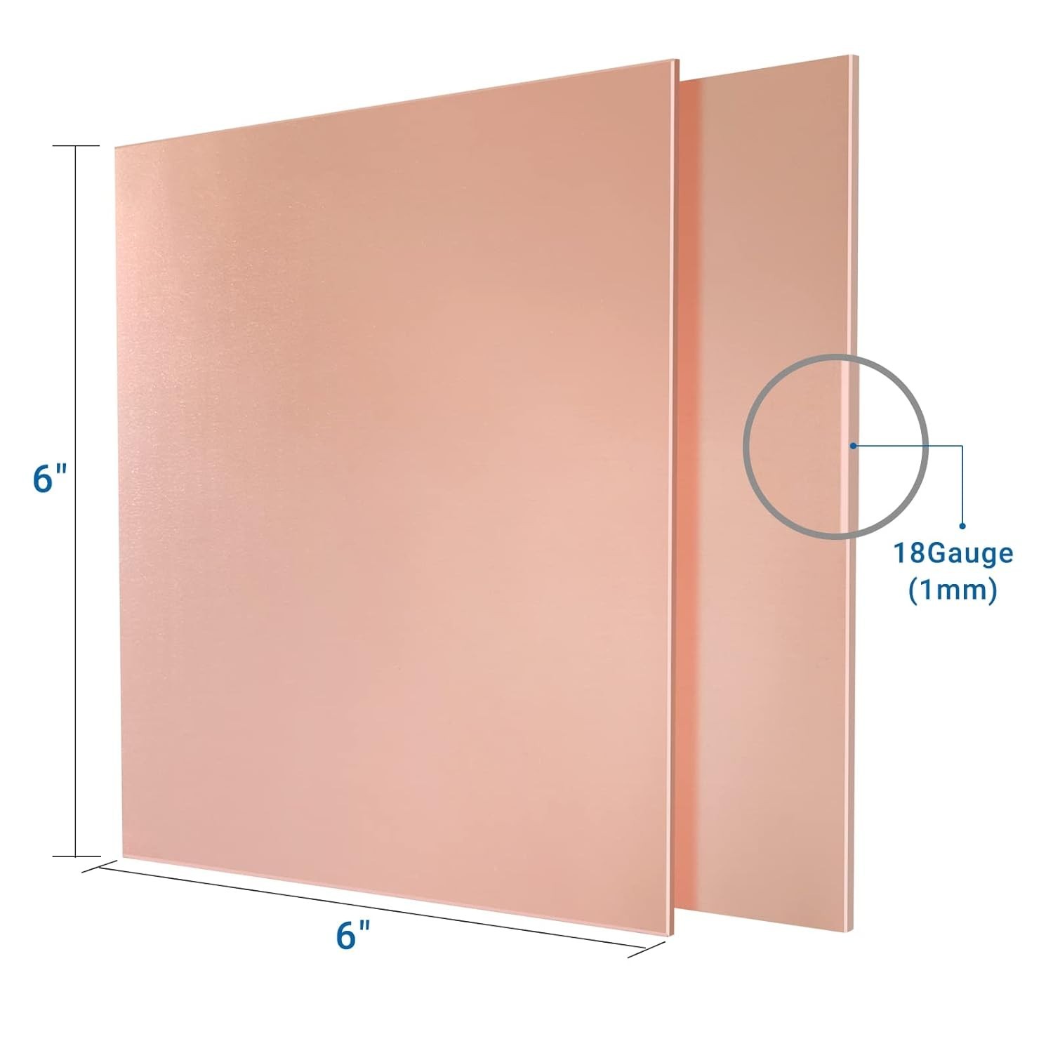 High-Quality 6″ x 6″ Copper Plates (2 Pcs) – 18 Gauge for Jewelry & Crafts