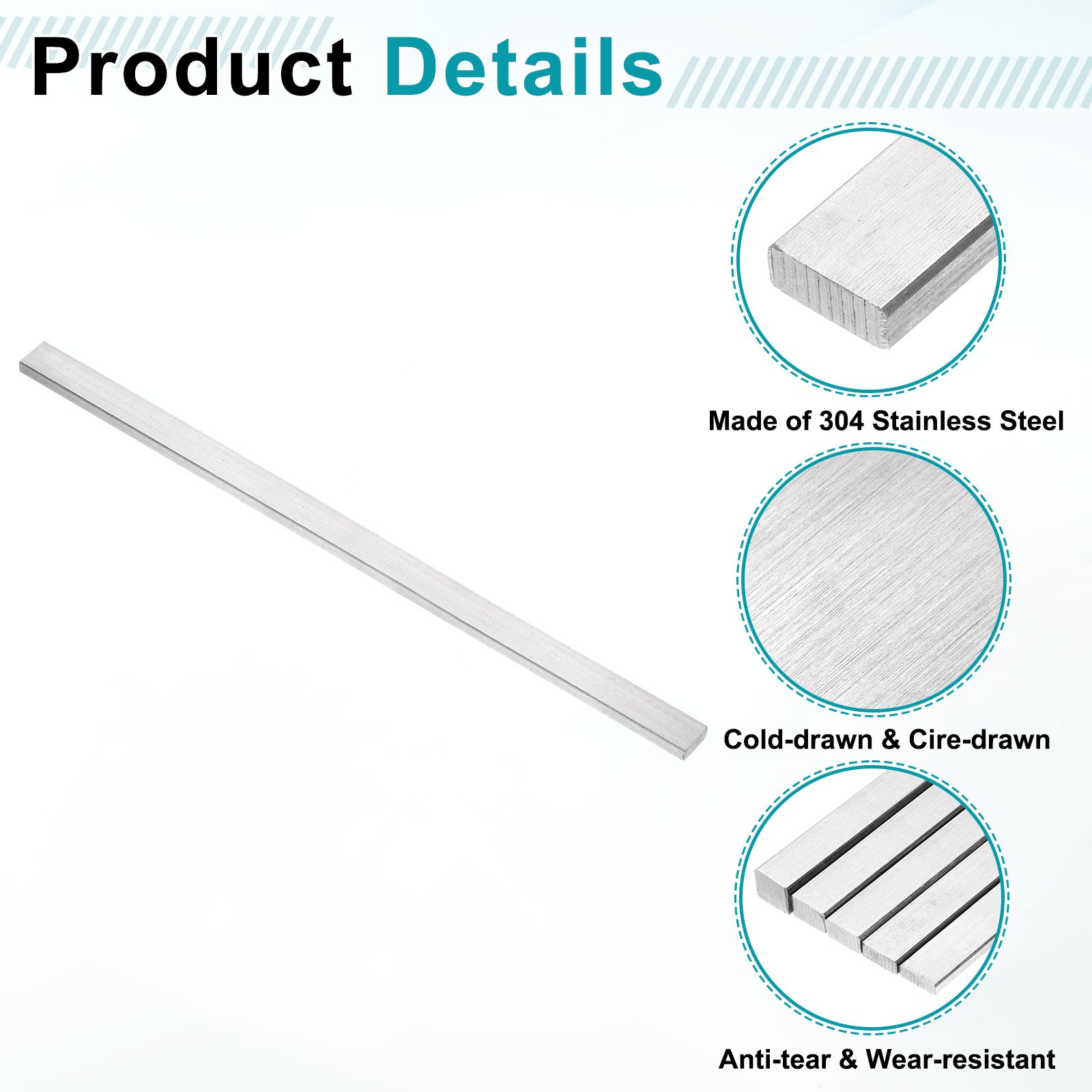 2 Pcs 304 Stainless Steel Flat Bar 5/32″ x 3/8″ x 8″ Trim Strips Sheet