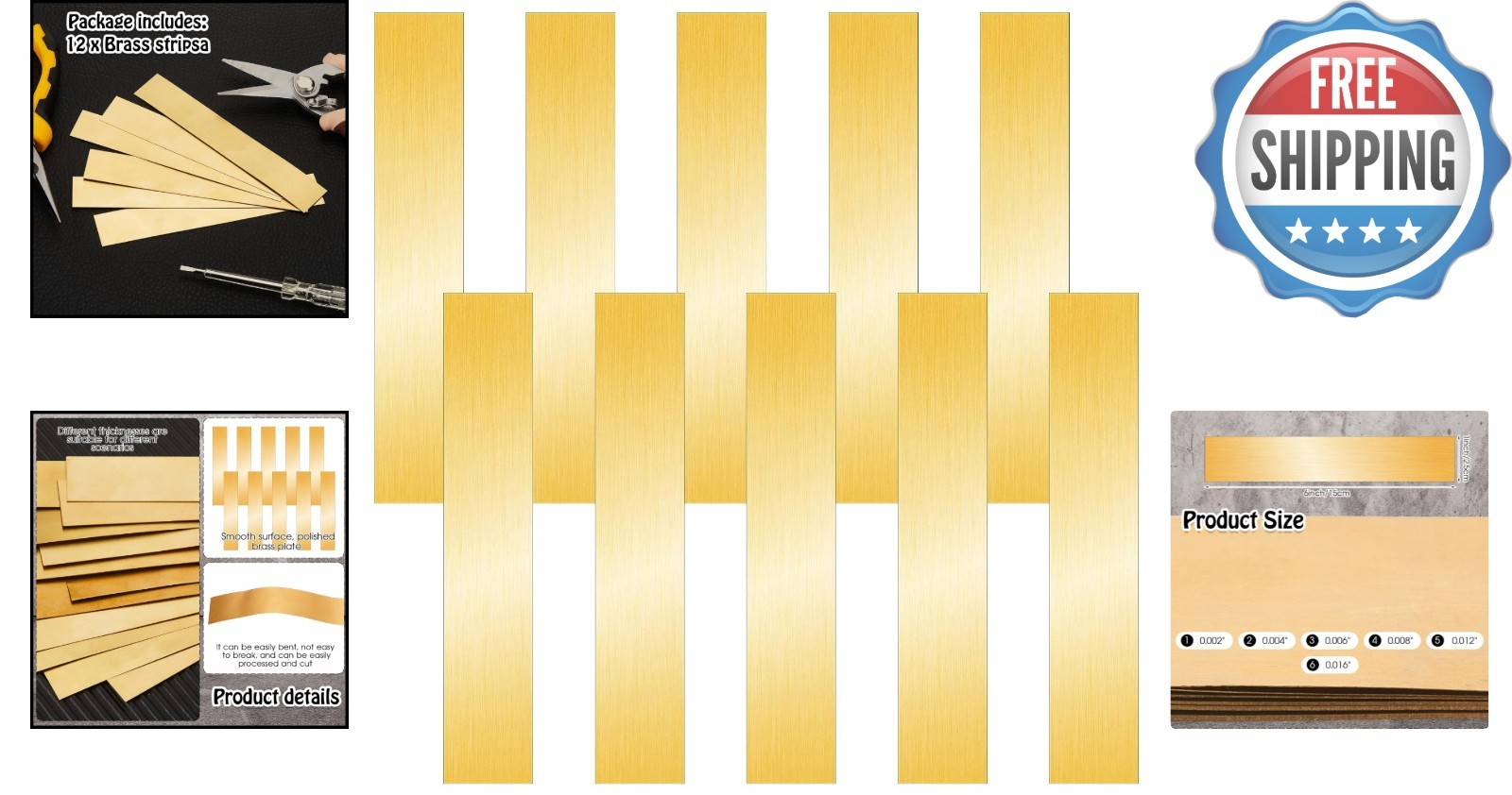 Durable and Bendable 12-Piece Brass Shim Assortment: Precise Thickness for DIY