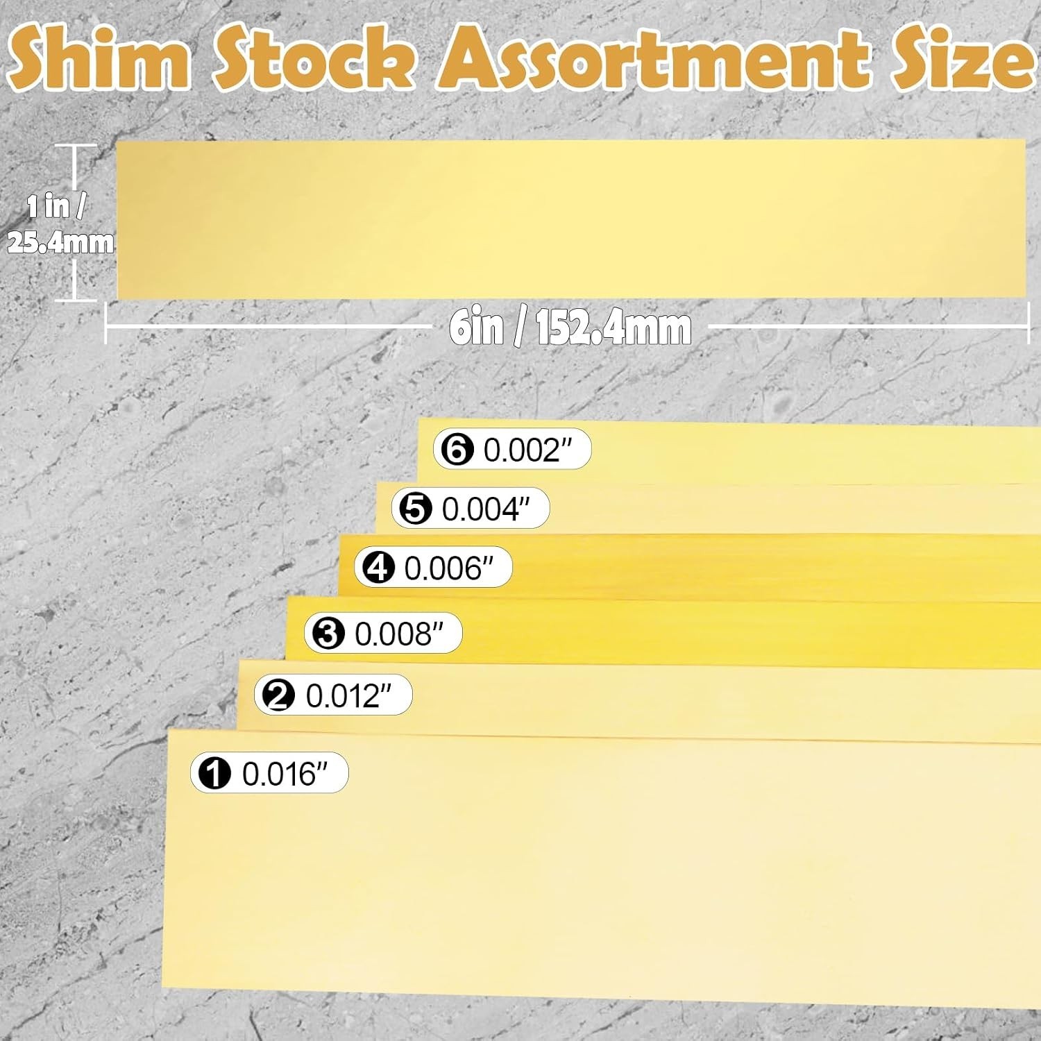 Commercial Grade Brass Shim Stock Assortment – 1″ Width x 6″ Length, 6 Pieces