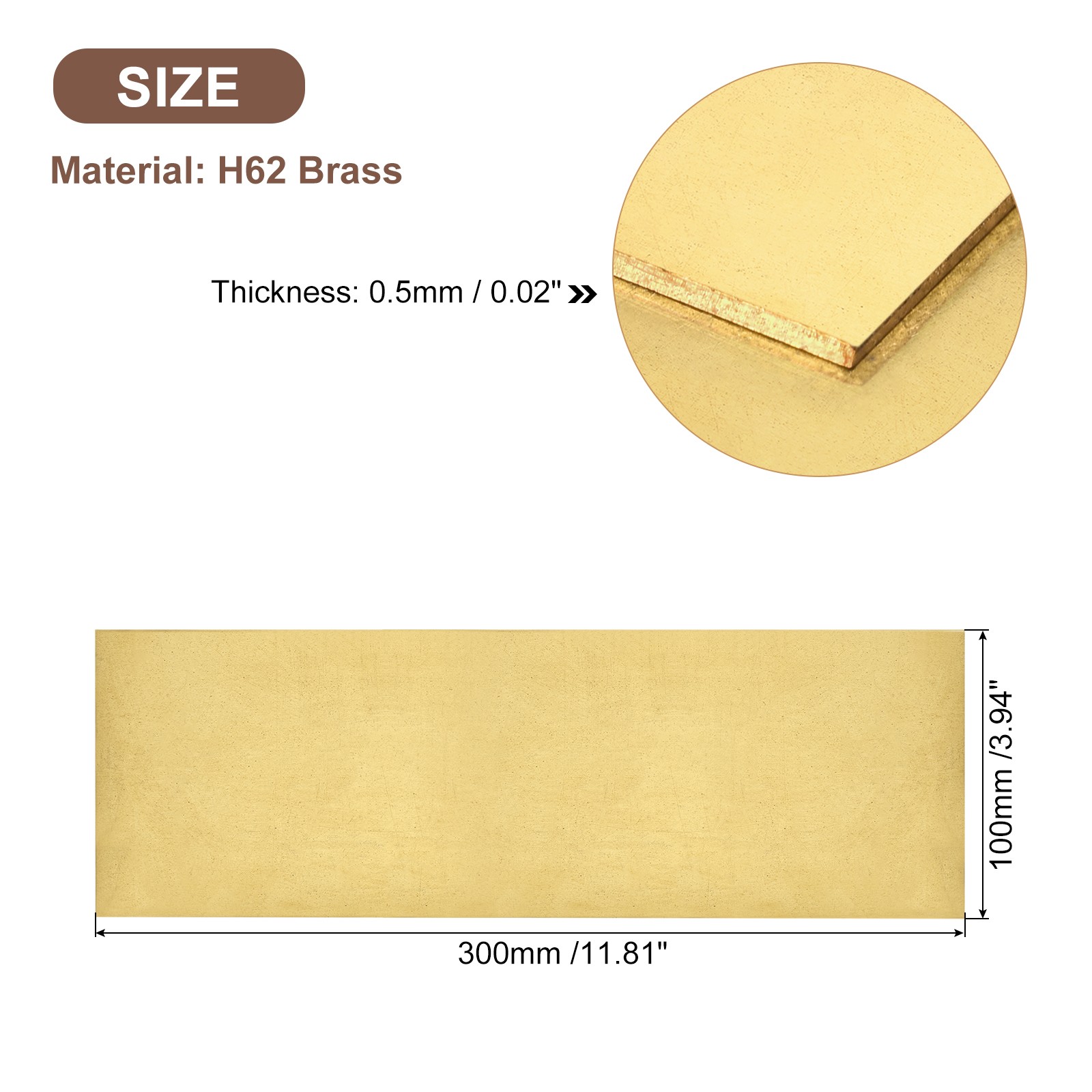 H62 Brass Sheet – 12″ x 4″ Metal Sheets 0.02″ Thick Brass Plates for Industry