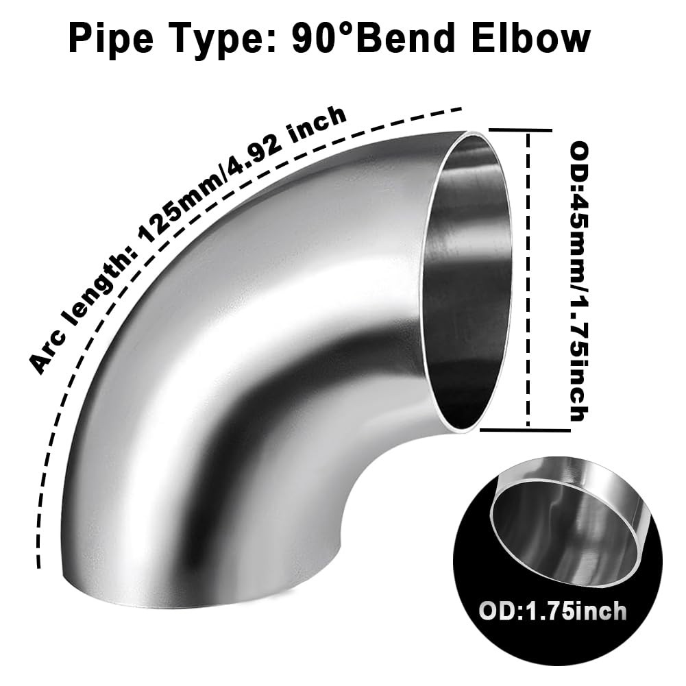 1.75″ 90 Degree SS304 Stainless Steel Exhaust Elbow Bend Pipe