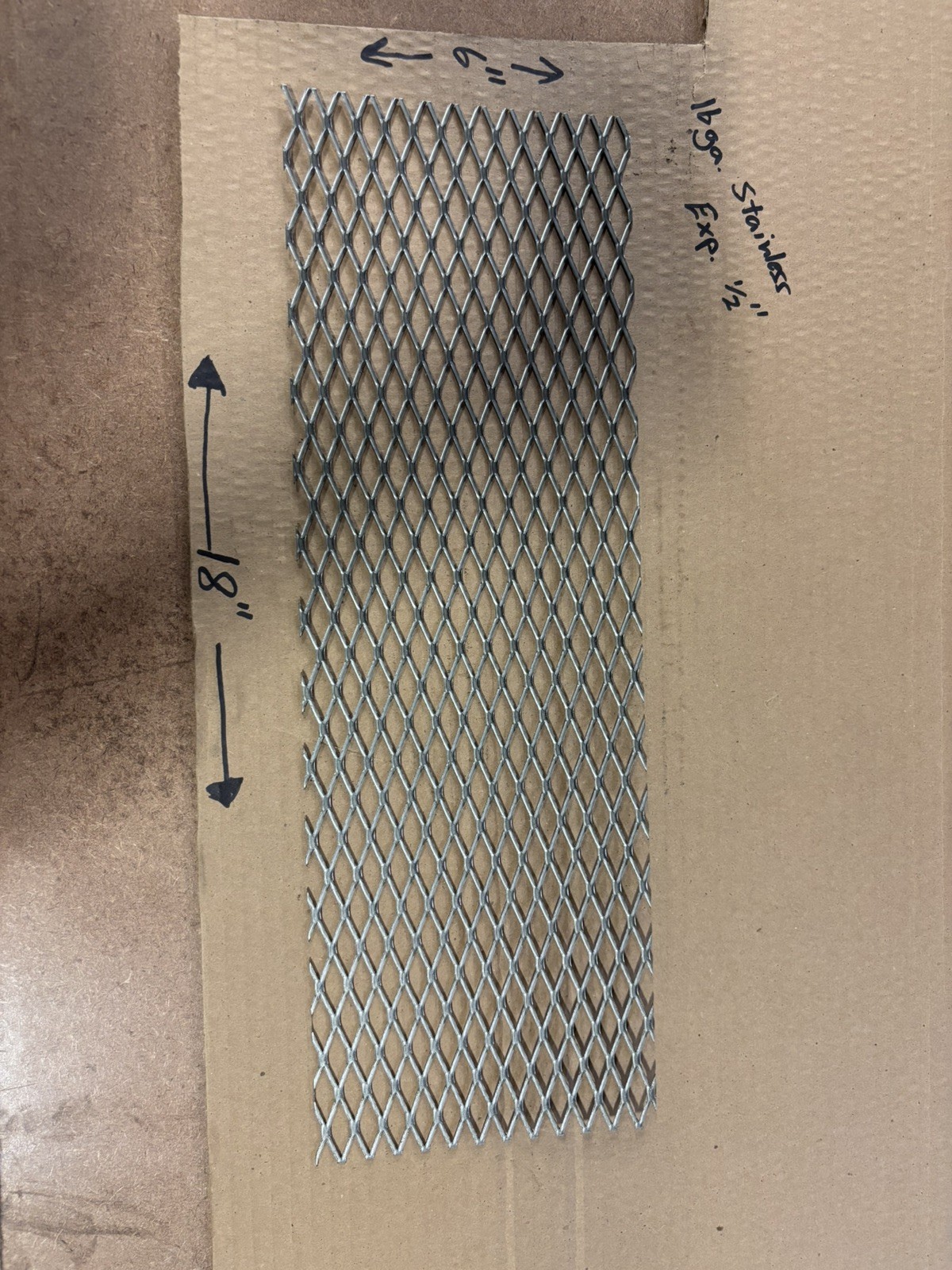 16 Gauge – 1/2” Expanded T-304 Stainless Steel Sheet Metal – 6” X 18” – NEW