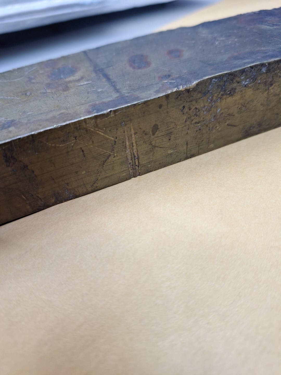 Yellow Brass? Stock Rectangle Flat Bar 1″x 2″x 13″L SEE PHOTOS OF CONDITION