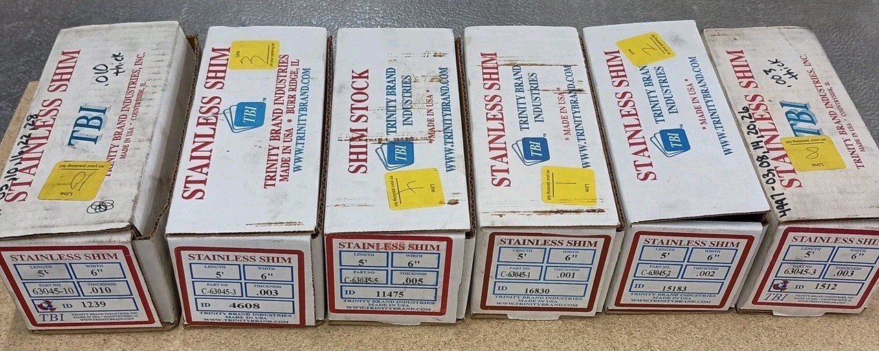 (6) Rolls Trinity TBI STAINLESS SHIM 5′ LENGTH x 6″ W .001 .002 .003 .005 .010