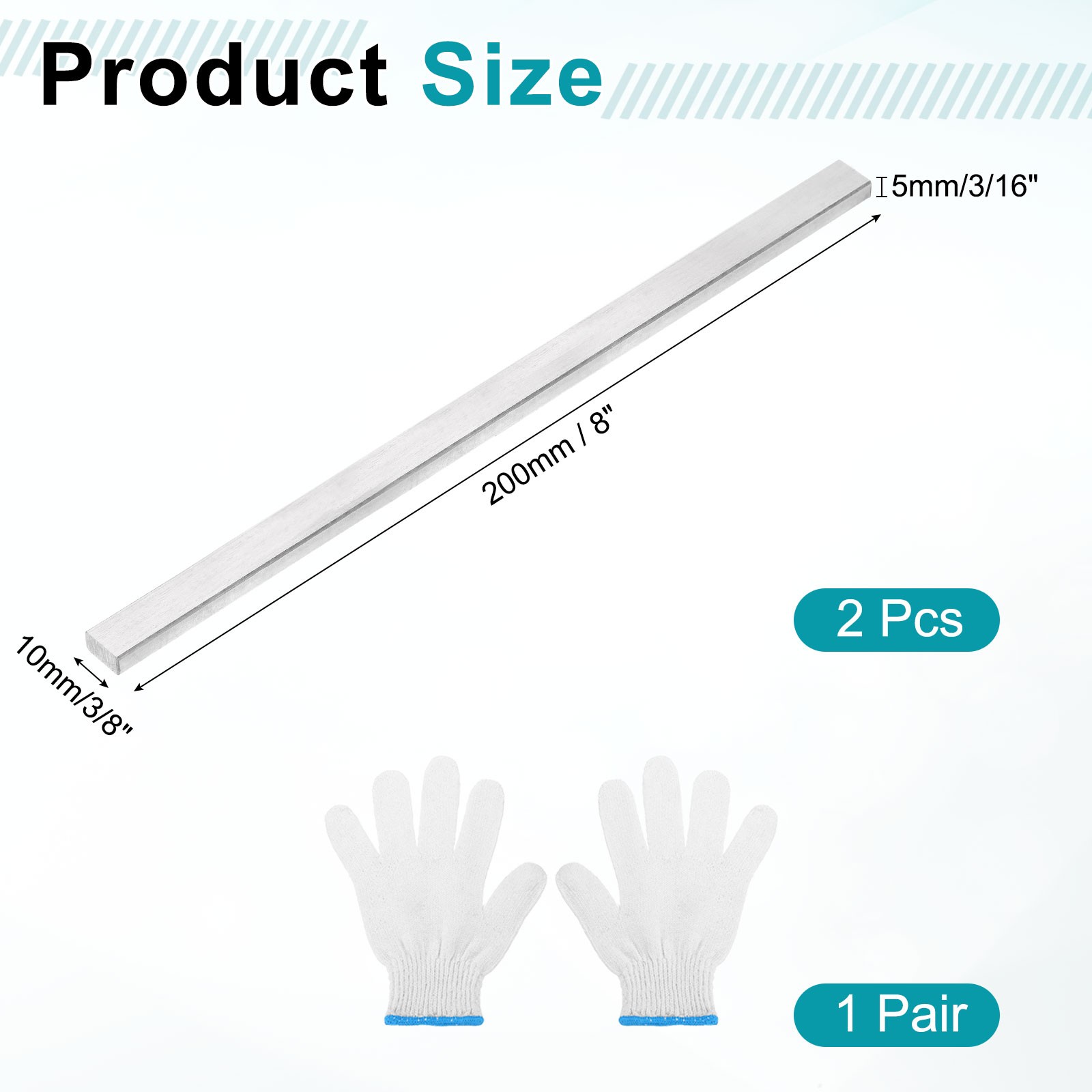 2 Pcs 316L Stainless Steel Flat Bar 3/16″ x 3/8″ x 8″ Trim Strips Sheet