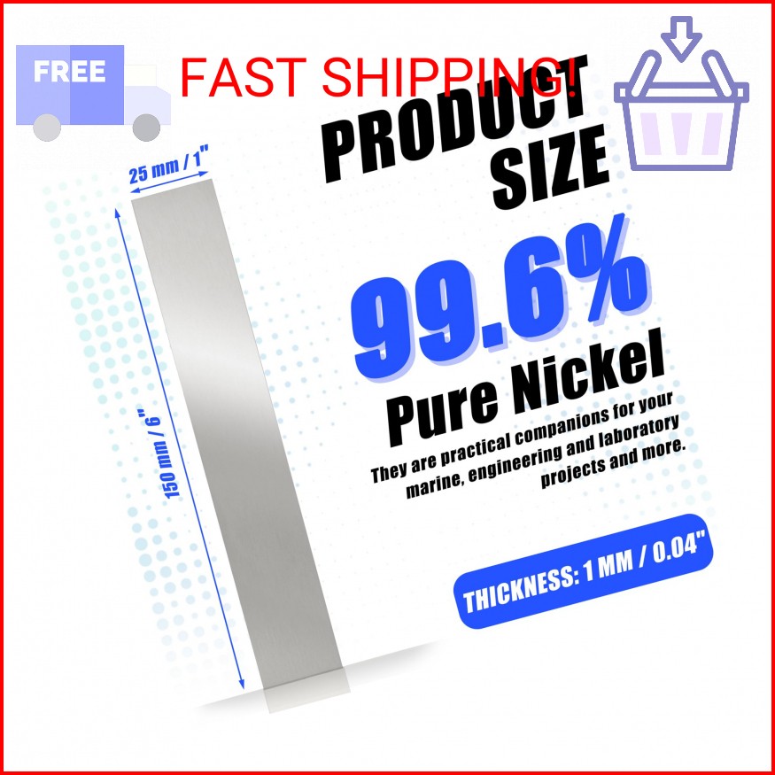 Pure Nickel Sheet 99.6% Nickel Anode Sheet 0.04 x 1 x 6 Inches for Nickel Platin