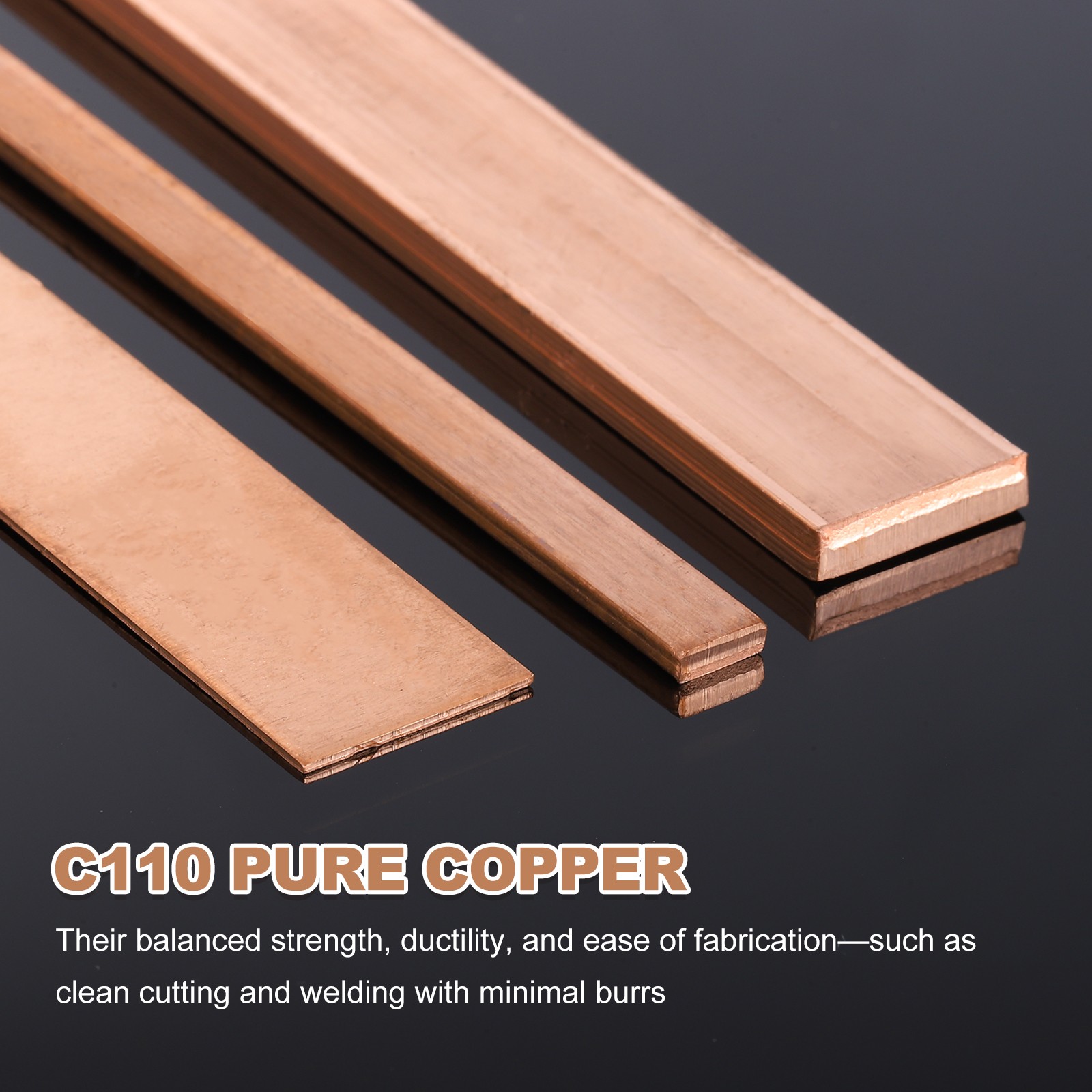 Copper Flat Bar, 1/8″ x 0.6″ x 9” C110 Solid Copper Bus Bar Stock