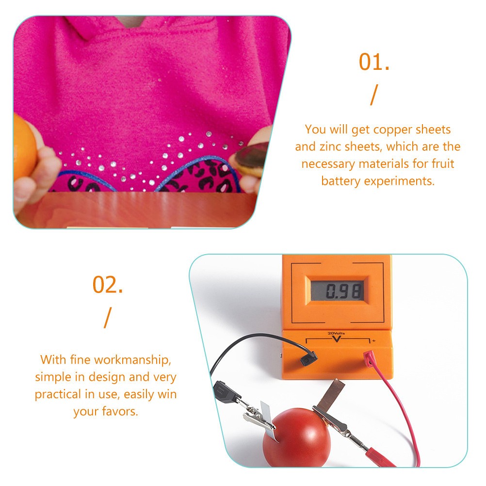 5 Pairs Durable Zinc Anode and Copper Sheet Set for Fruit Battery Experiment Use