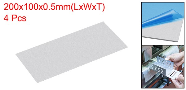 200mm x 100mm x 0.5mm Rectangle 6061 Aluminum Sheet Flat Metal Plate Stock, 4Pcs