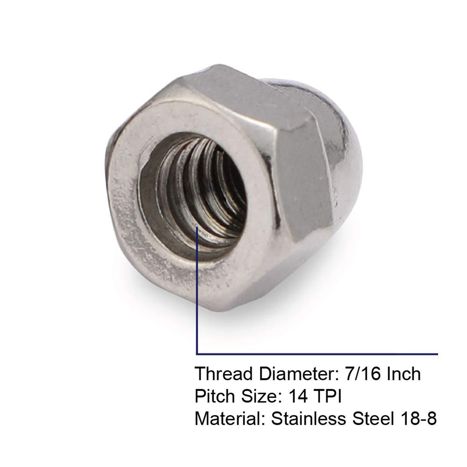 7/16-14 Acorn Cap Nuts, 304 Stainless Steel 18-8, Bright Finish, 15 PCS