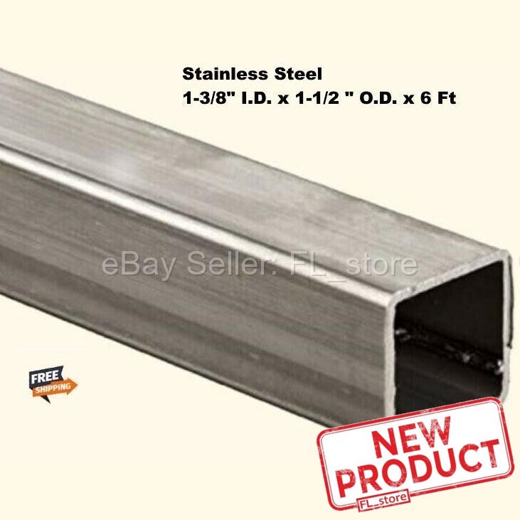 Stainless Steel Square Hollow Tube 1-3/8 I.D. x 1-1/2 O.D. x 6 Feet Long 304 NEW