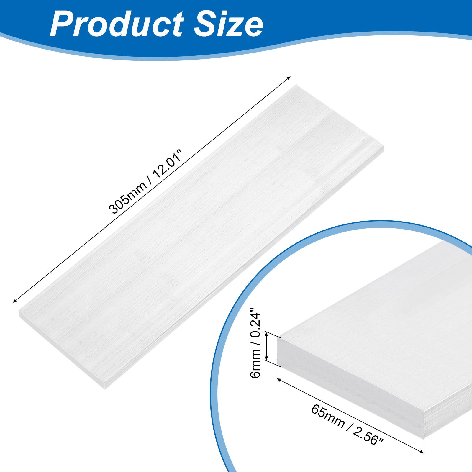 Square 6063 Aluminum Flat Bar, 1/4″ Thickness 2-9/16″ Width 12″ Length