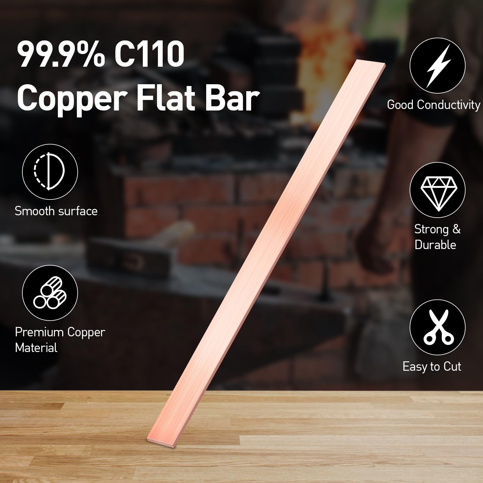 2 PCS C110 Copper Flat Bus Bar 1/16×0.4×8″ 1.5x10x203mm 99.9% Solid Stock DIY