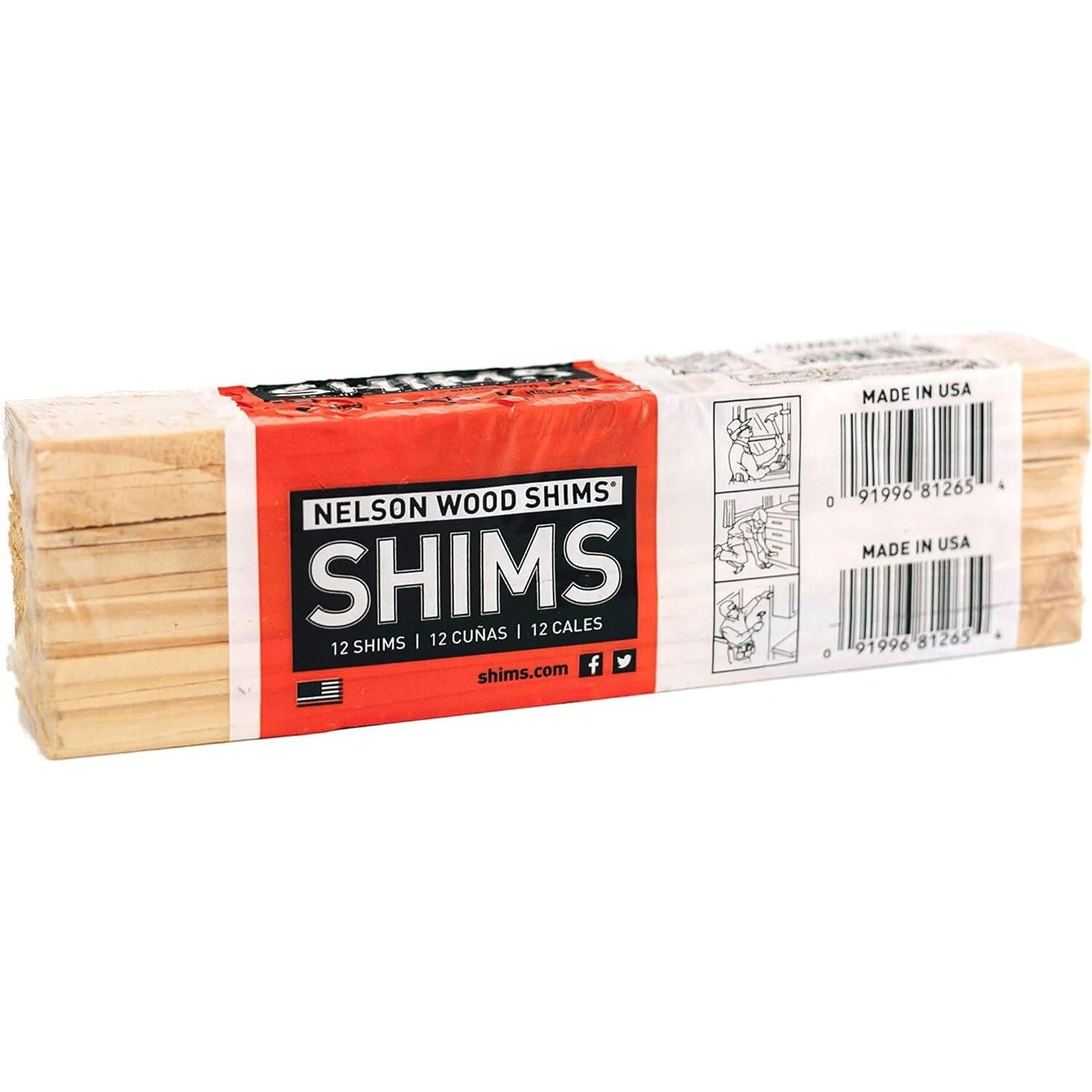 Wood Leveling Shims 8 Inch Natural Kiln Dried 12 Pack for Doors Cabinets Floors