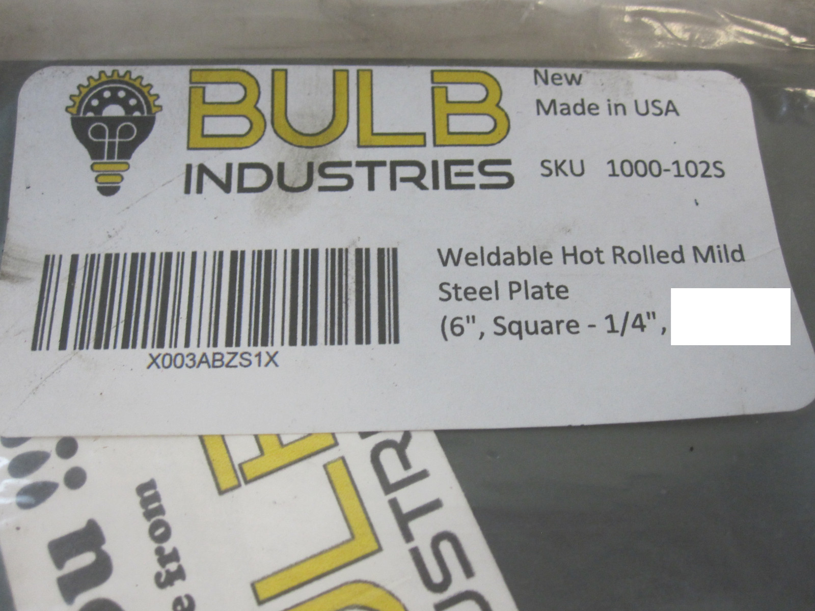 Bulb Industries 1000-102S Mild Steel Weldable Hot Rolled Plate 6″-1/4″ x 2″
