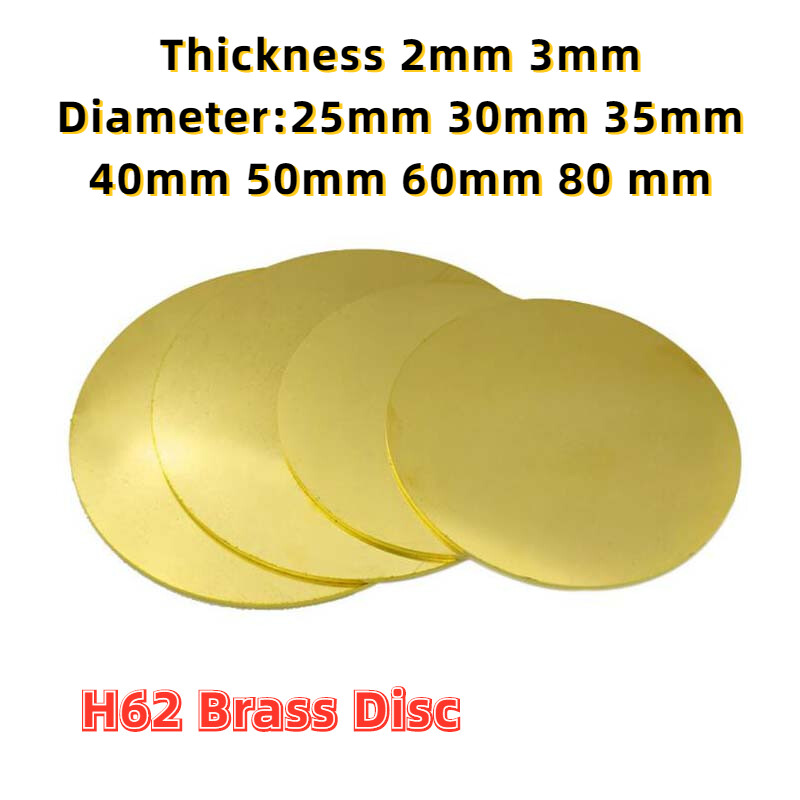H62 Dia25 30 35 40 50 60 80 Mm Brass Disc Gasket Pure Copper Round Plate Brass