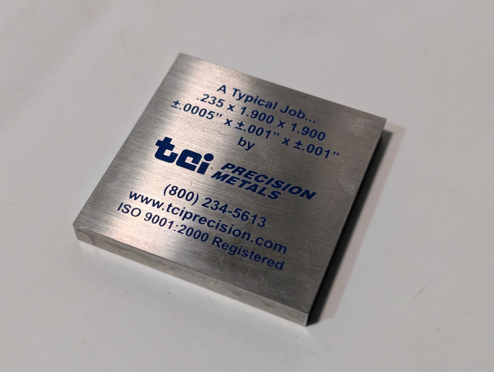 TCI Precision Metals Machined Metal Blank Sample Tool, CNC, Grinding, Milling