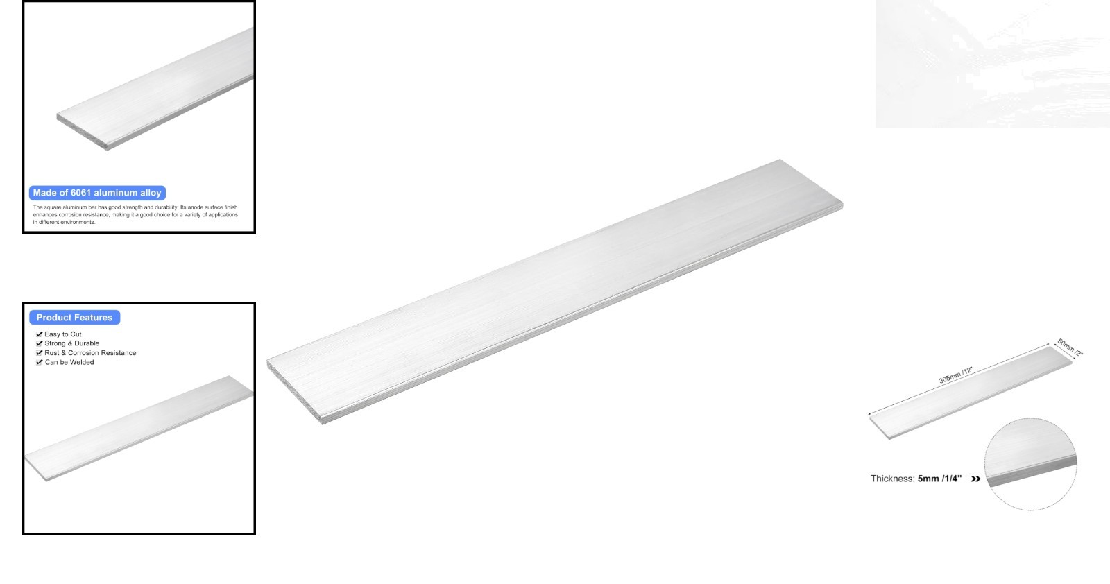 Versatile Square Aluminum Bar, 1/4″ x 2″ x 12″ – Ideal for Construction Projects