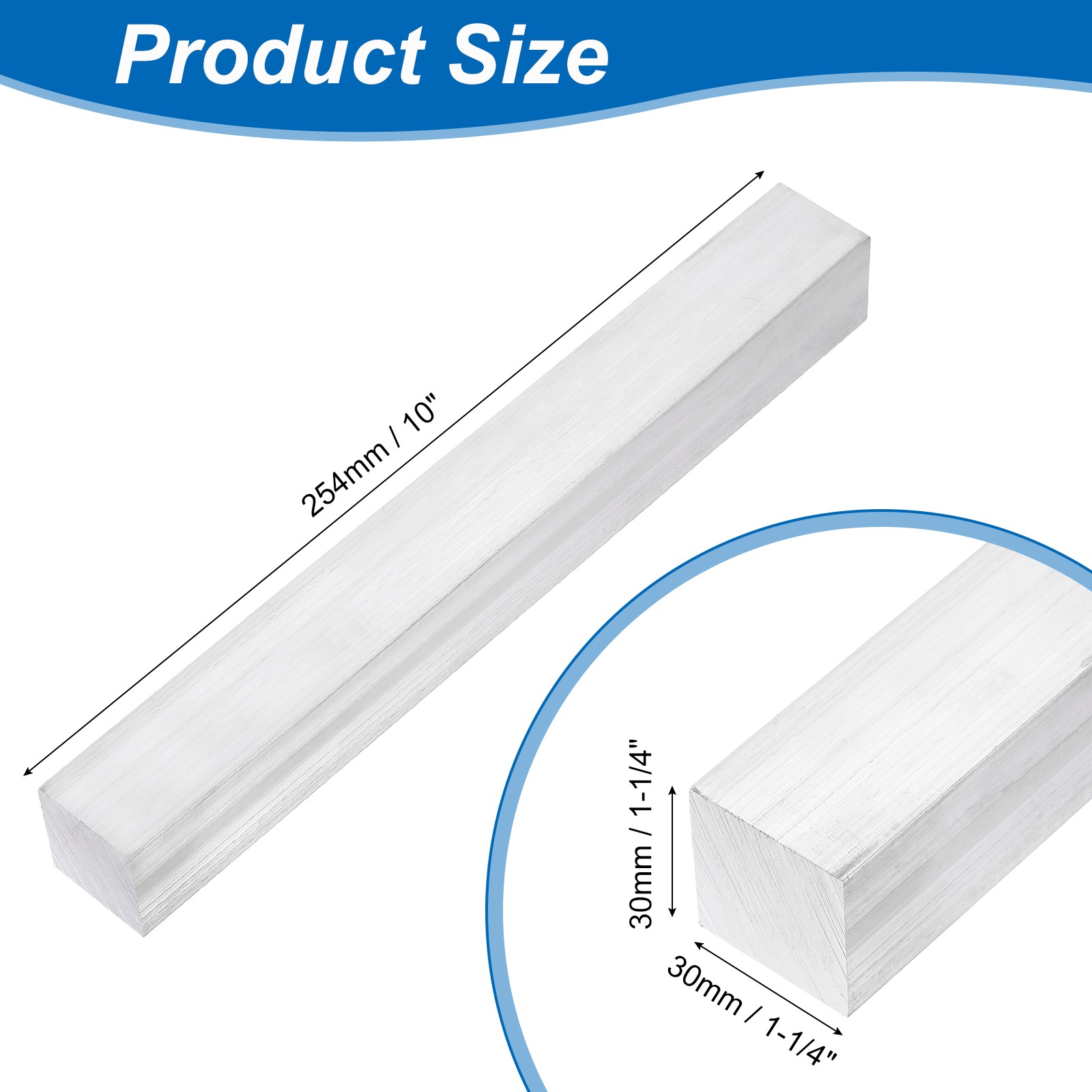 Square Aluminum Flat Bar 1-1/4″ Thickness 1-1/4″ Width 10″ l with Glove