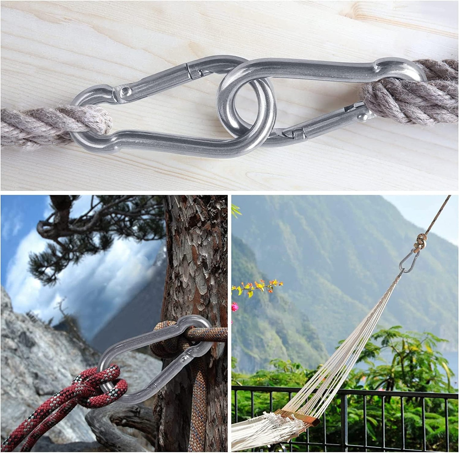 HOMPER 6Pcs M5 304 Stainless Steel Oblong Pad Eye Plate and 6Pcs Carabiner Cl…