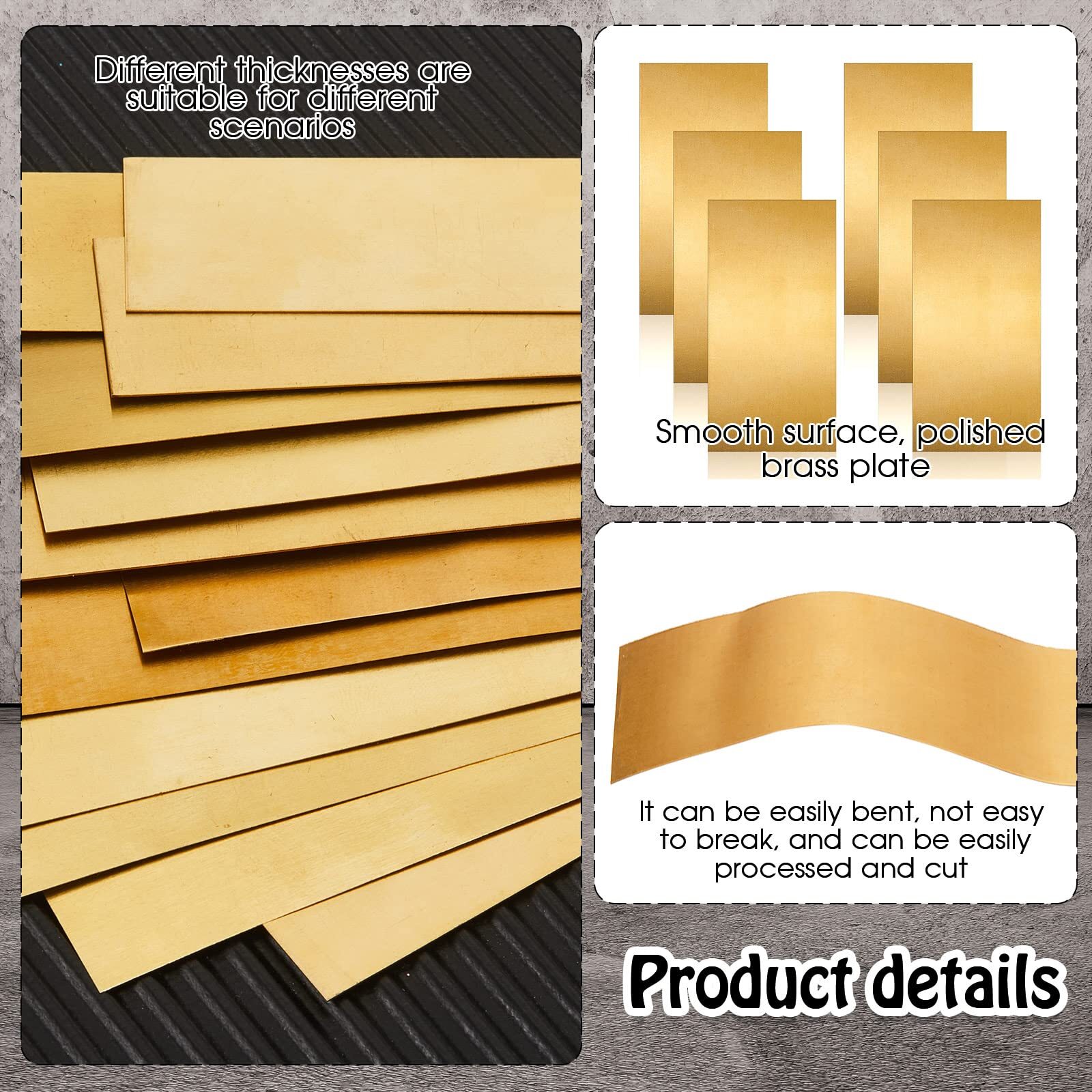 Brass Strip, Brass Sheet Brass Shim Stock Assortment Metal Shims- 6 Pcs,6×3 Inch
