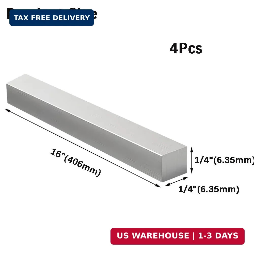 16-Inch Length Square Aluminum Flat BAR,Square Aluminum Bar 1/4″(6.35mm) x 1/4″(