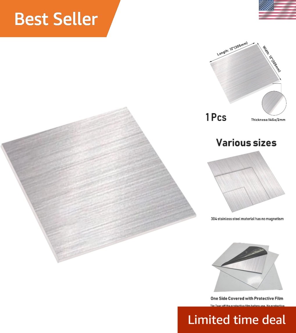 304 Stainless Steel Brushed Finish Sheet, 14 Gauge, 0.08” Thickness, 1 Pcs