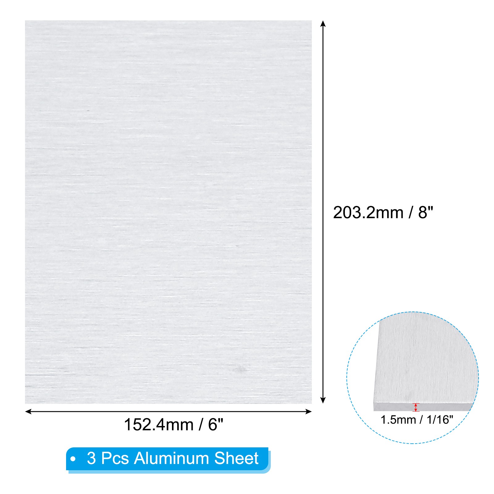 6061 T651 Aluminum Sheet Metal 6 x 8 x 1/16(0.0625″) Inch 3Pcs Flat 1.5MM