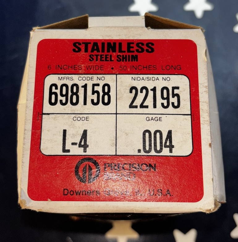 PRECISION BRAND .004” Thick Stainless Steel Shim Stock 6” X 50” 698158 USA