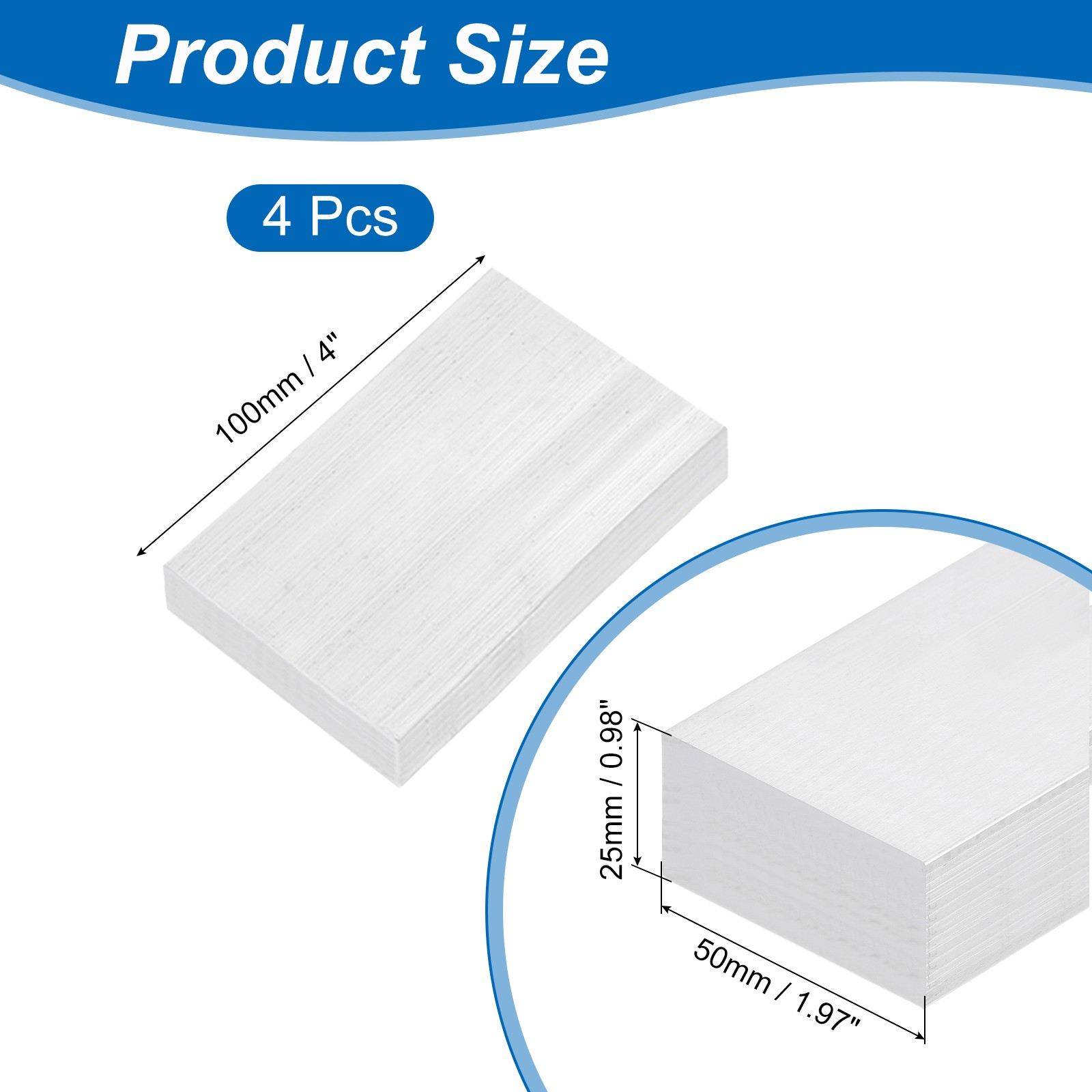 Square Aluminum Flat Bar, 4pcs 25 x 50 x 100mm T6511 Solid New Mill Stock