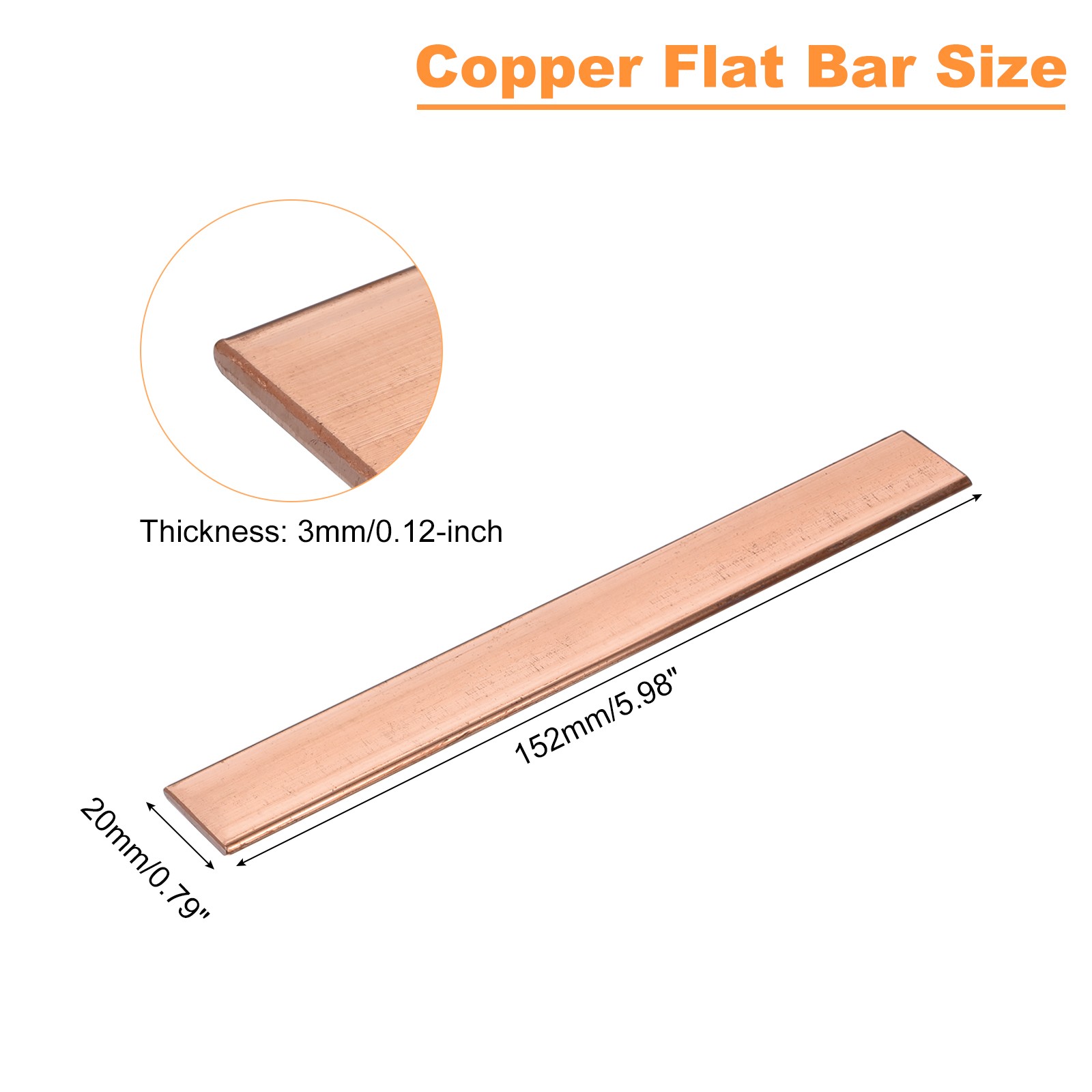 Copper Flat Bar 1/8″ Thickness x 25/32″ Width x 6″ Length Copper Bar Stock