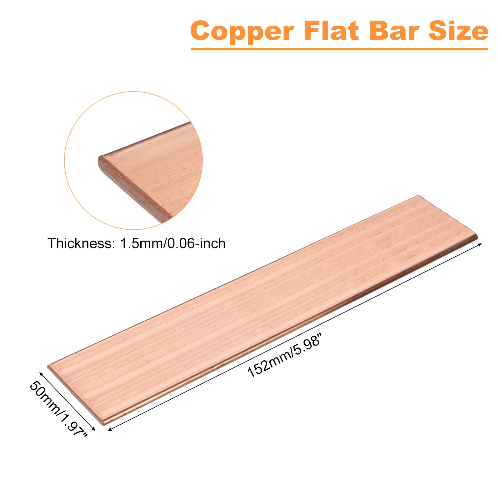 Copper Flat Bar 1/16″ Thickness x 2″ Width x 6″ Length Copper Bar Stock