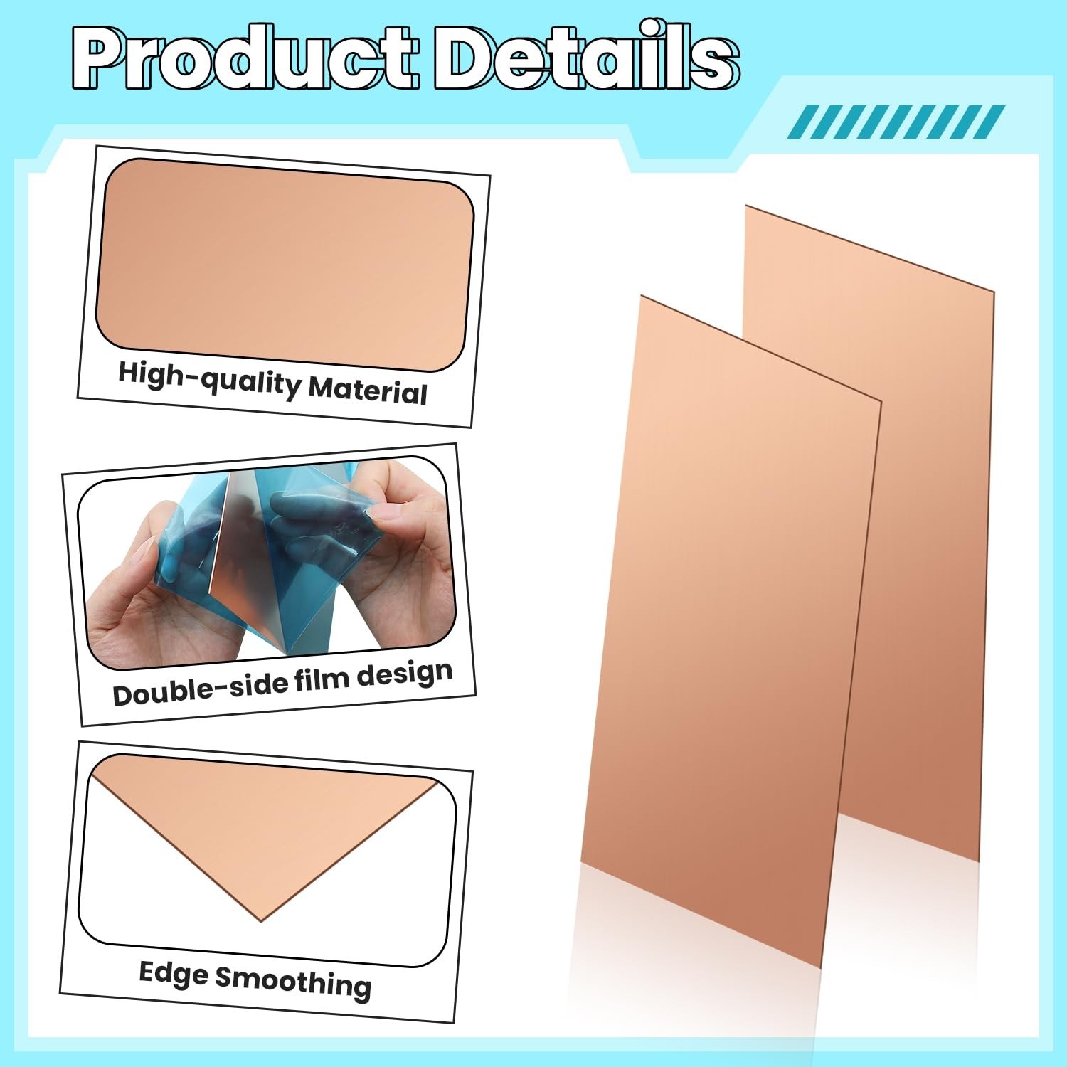 Copper Sheet, 2 Pieces of Copper Plates 8″×2″-20 Gauge(0.8mm) Thickness, 99