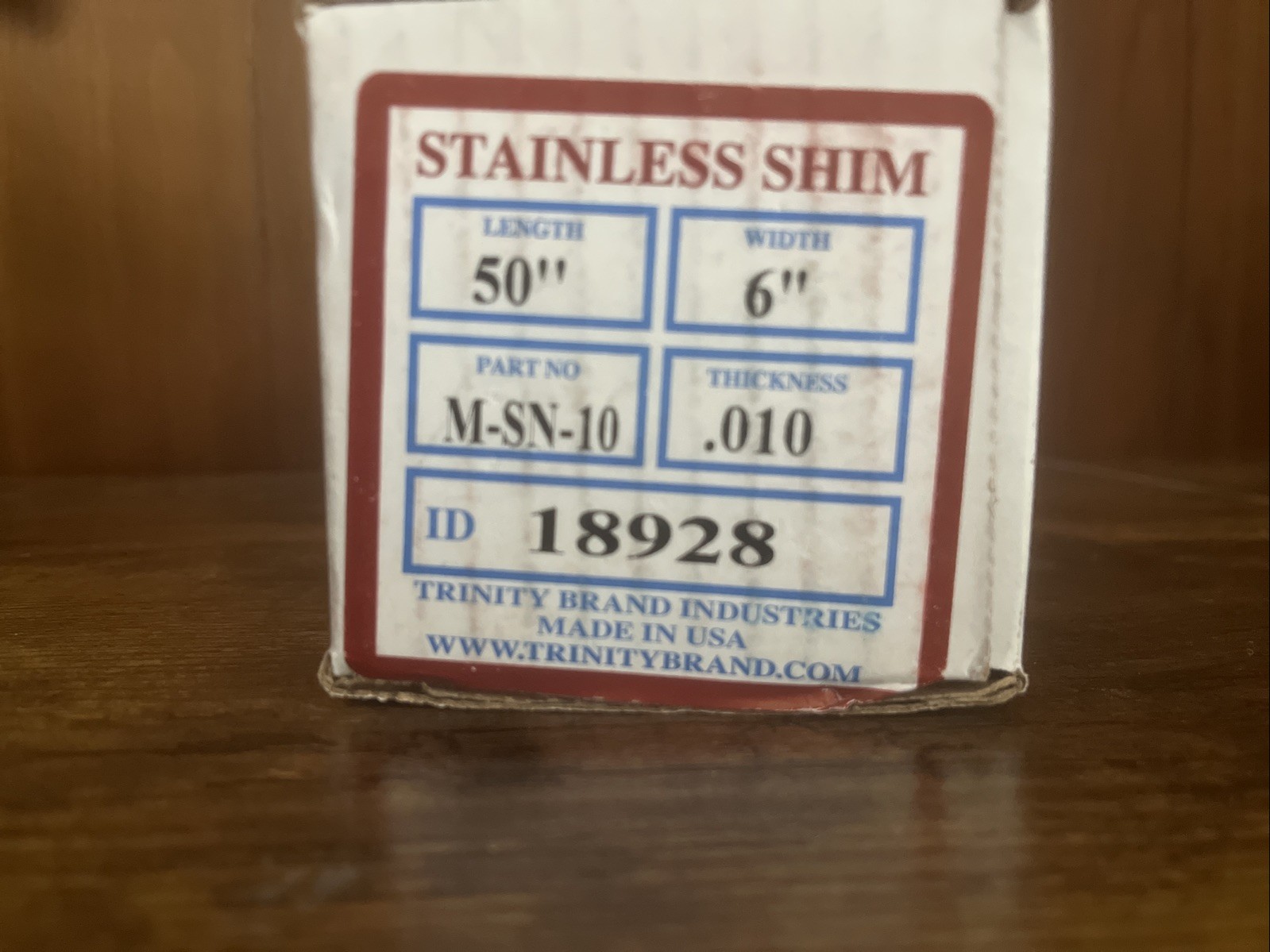 Trinity Brand Stainless Shim M-SN-10 50”x6” .010 Thick
