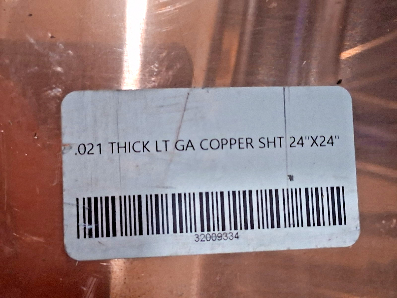 professional Copper Sheets 0.021 Inch Thick x 24 Inch Square 32009334