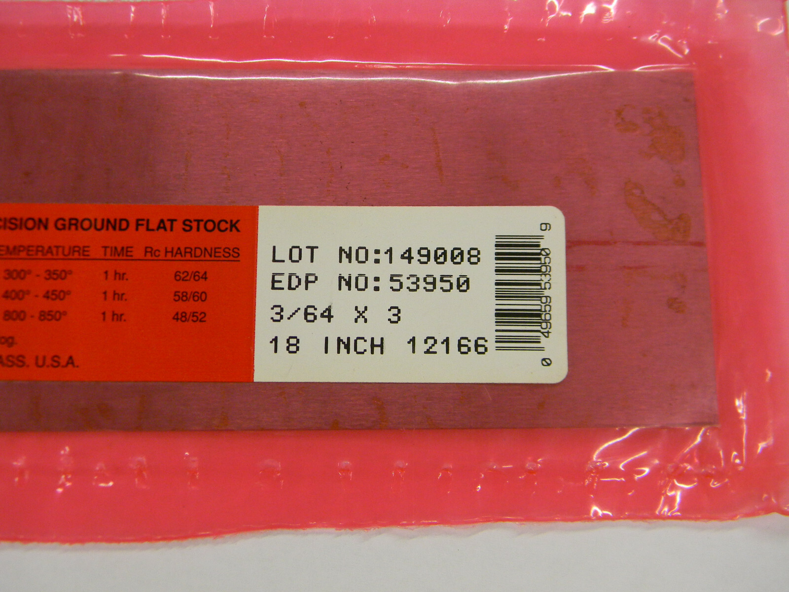 New Starrett 496 Oil Hardening Ground Flat Stock 53950 3/64″ x 3″ x 18″ F2