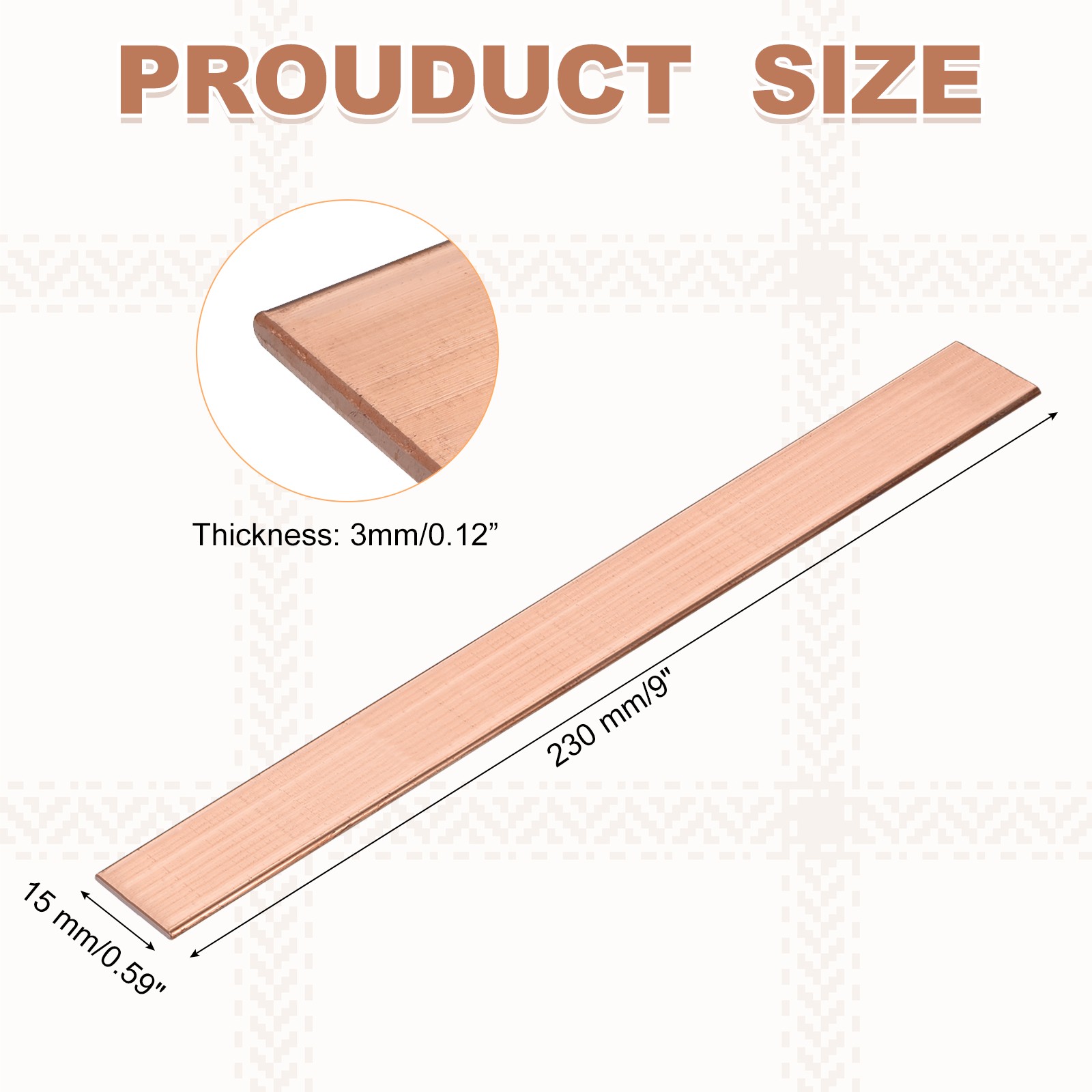 Copper Flat Bar, 1/8″ x 0.6″ x 9” C110 Solid Copper Bus Bar Stock