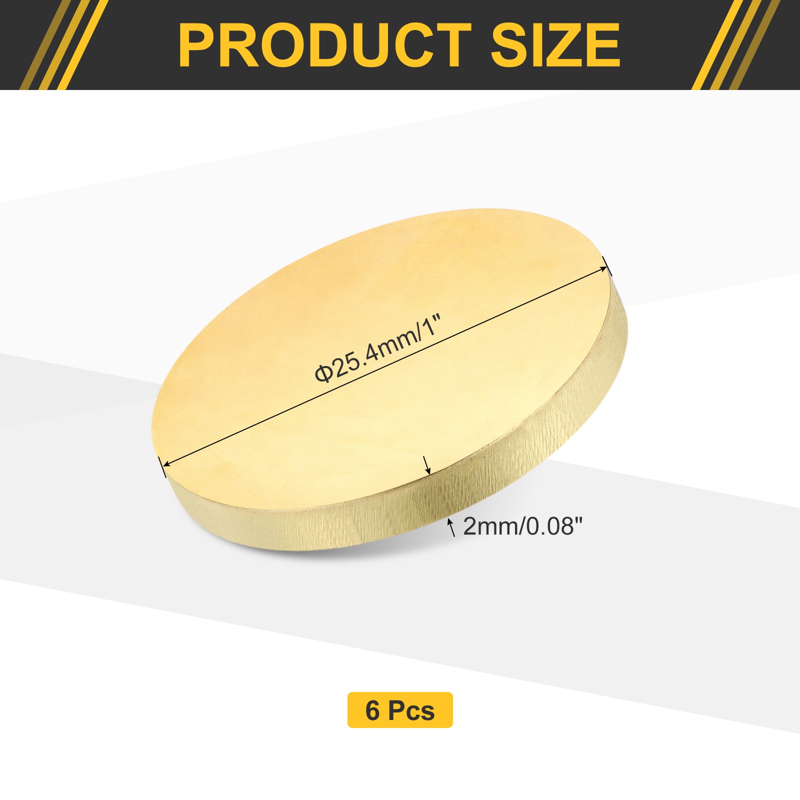 6 Pcs 0.08″/2mm Thick 1″/25mm Dia Brass Round Plate H65 Brass Round Sheet