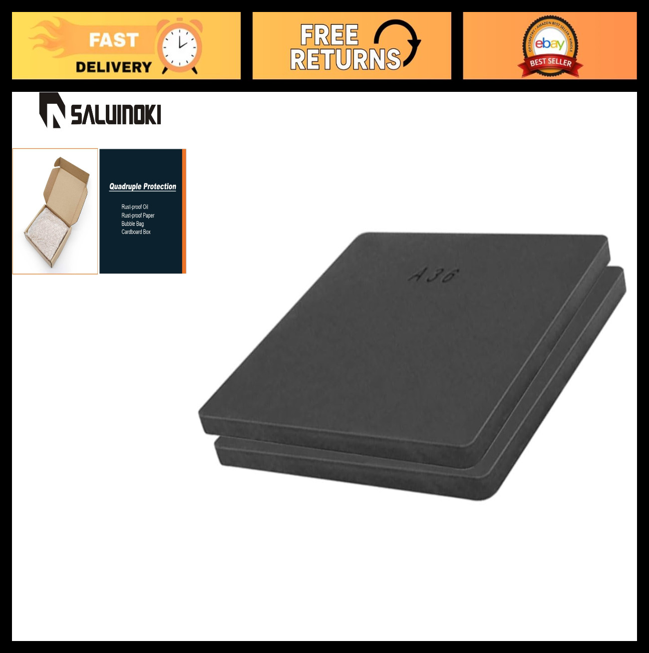 2Pack 1/8″ A36 Hot Rolled Steel Plate Sheet – 16″x16″ Square Steel Metal Fabrica