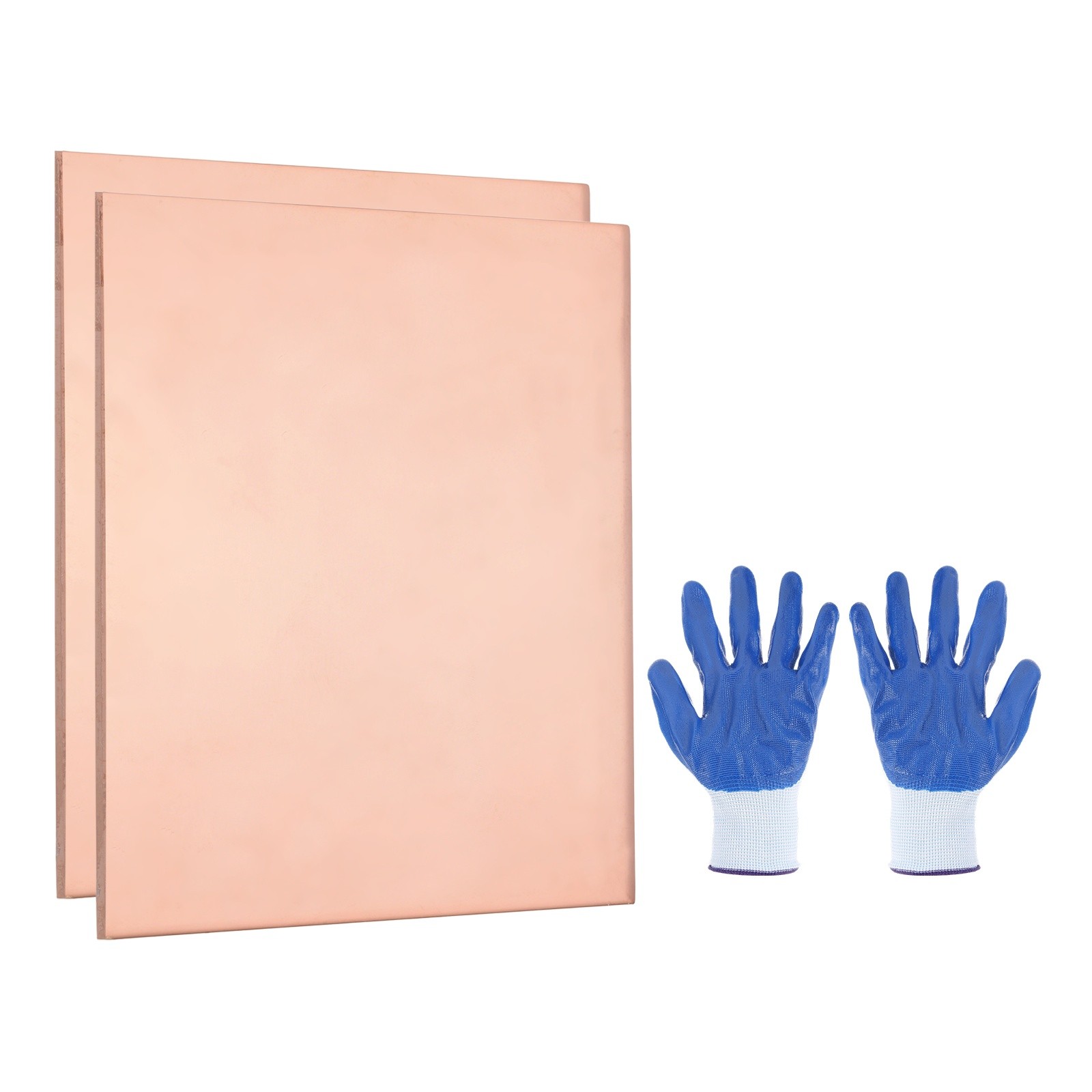 2 PCS 99.9% Pure Copper Sheet, 50 x 50 x 2.5mm with Gloves