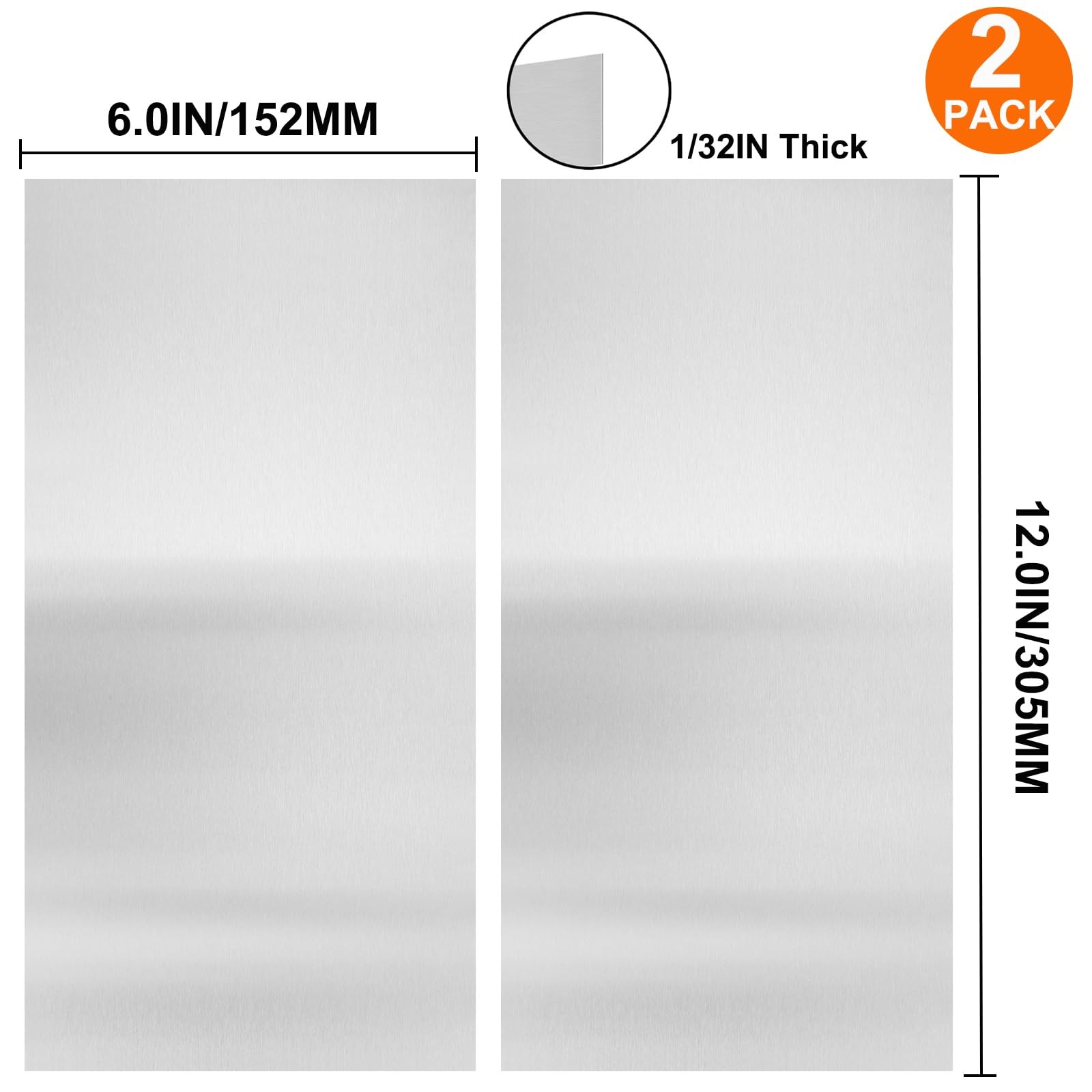 2Pcs 430 Stainless Steel Sheet Metal 6″ x 12″ x 1/32″ Inch Metal Plates for Magn