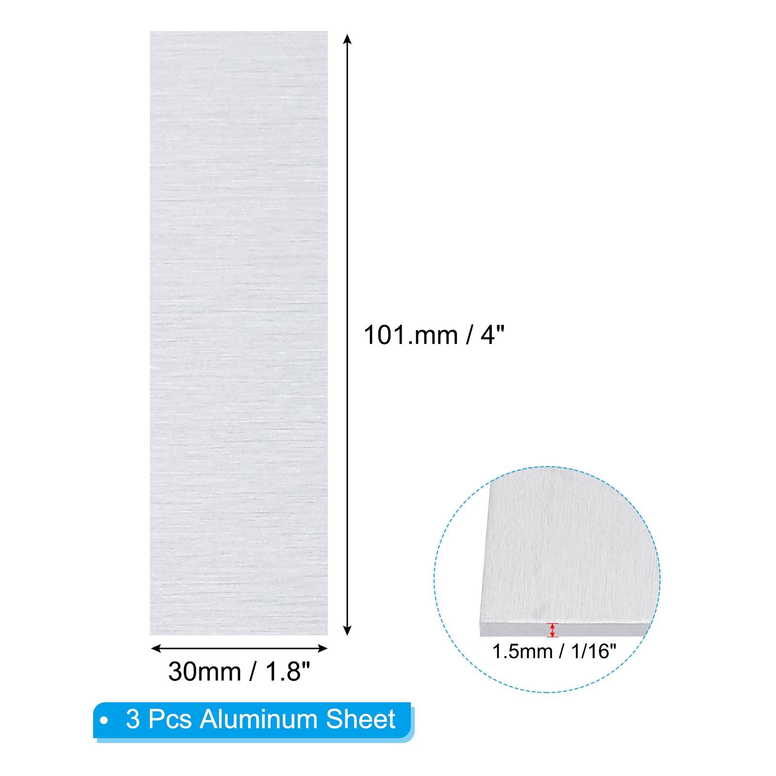 6061 T651 Aluminum Sheet Metal 4 x 1.18 x 1/16(0.0625″) Inch 3Pcs Flat 1.5MM