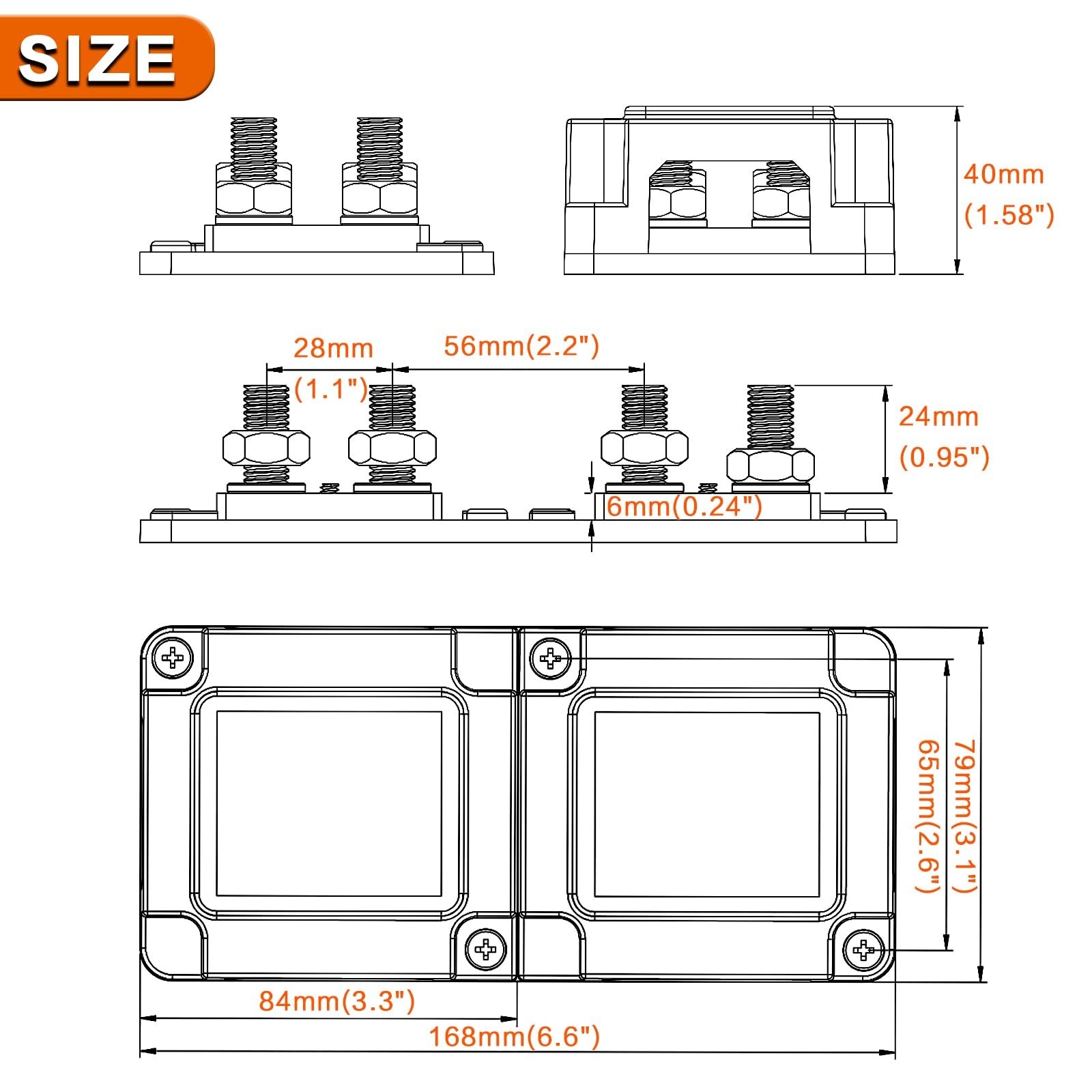 Heavy Duty 400A 12-48V Tin-Plated Copper Block Bus Bar 8xM10(3/8″) Studs Inde…
