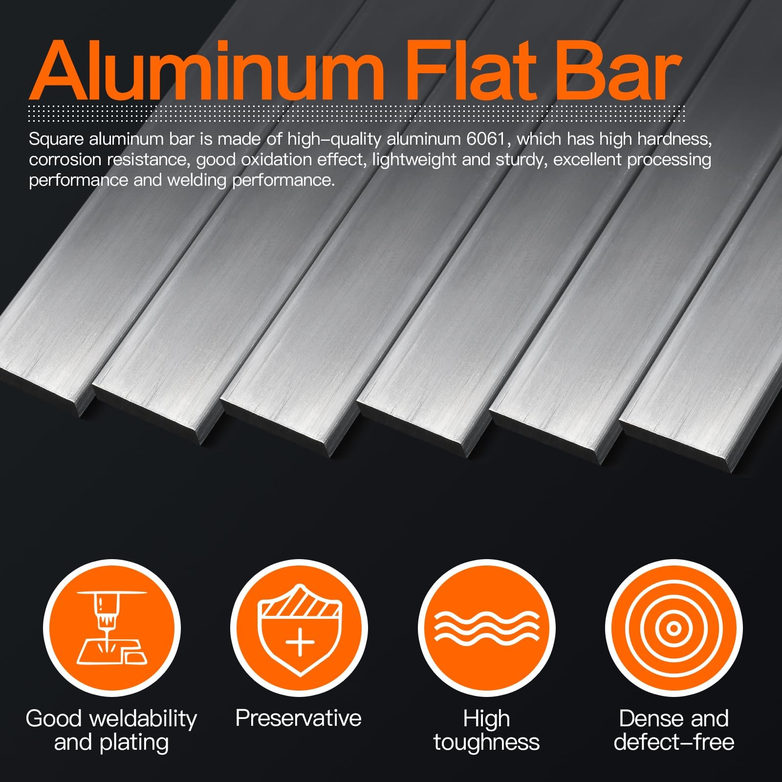 Square Aluminum Flat Bar 6061 Plate T6511 Solid Mill 1/4x1x12 Inch 6 PCS