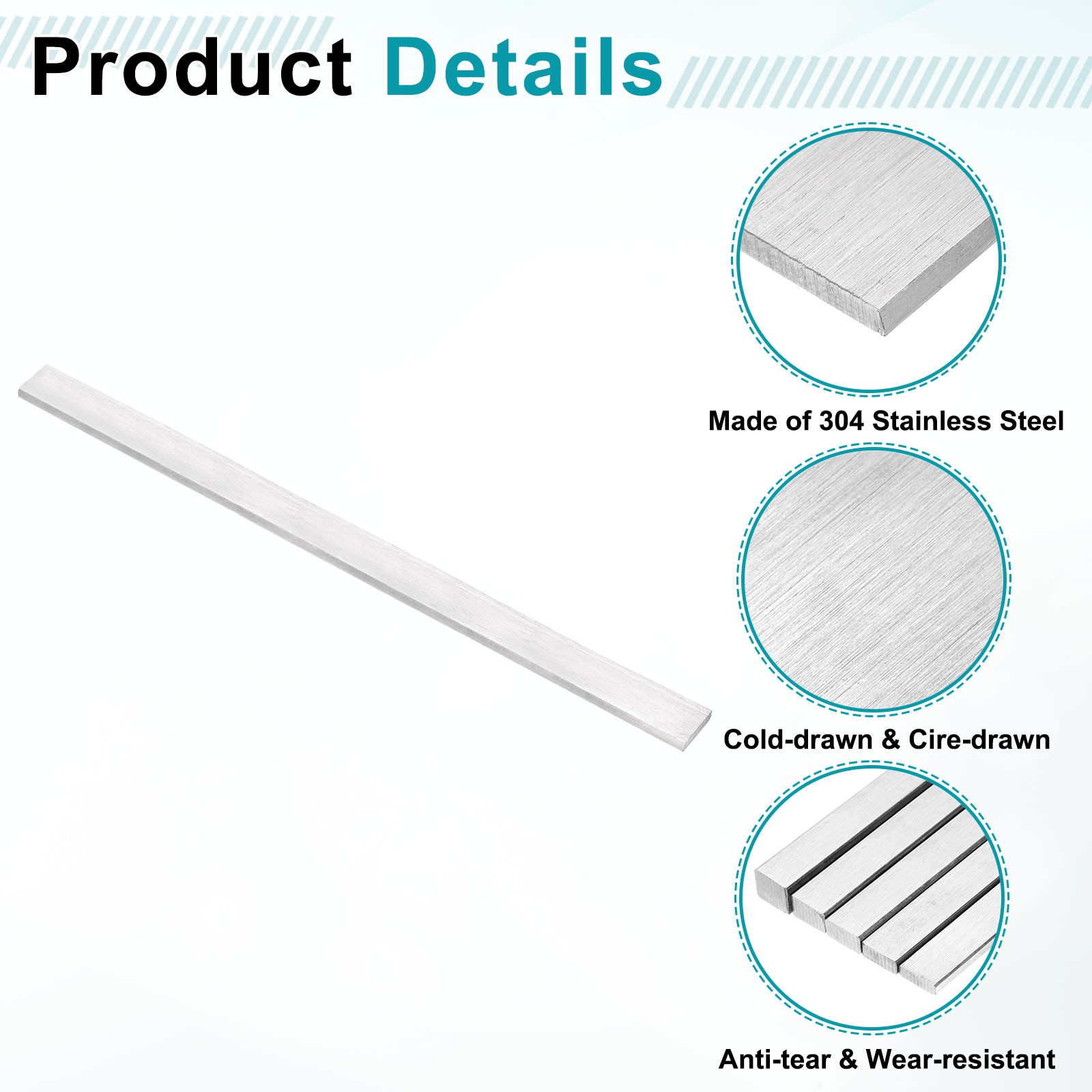 2 Pcs 304 Stainless Steel Flat Bar 3/16″ x 13/16″ x 12″ Trim Strips Sheet