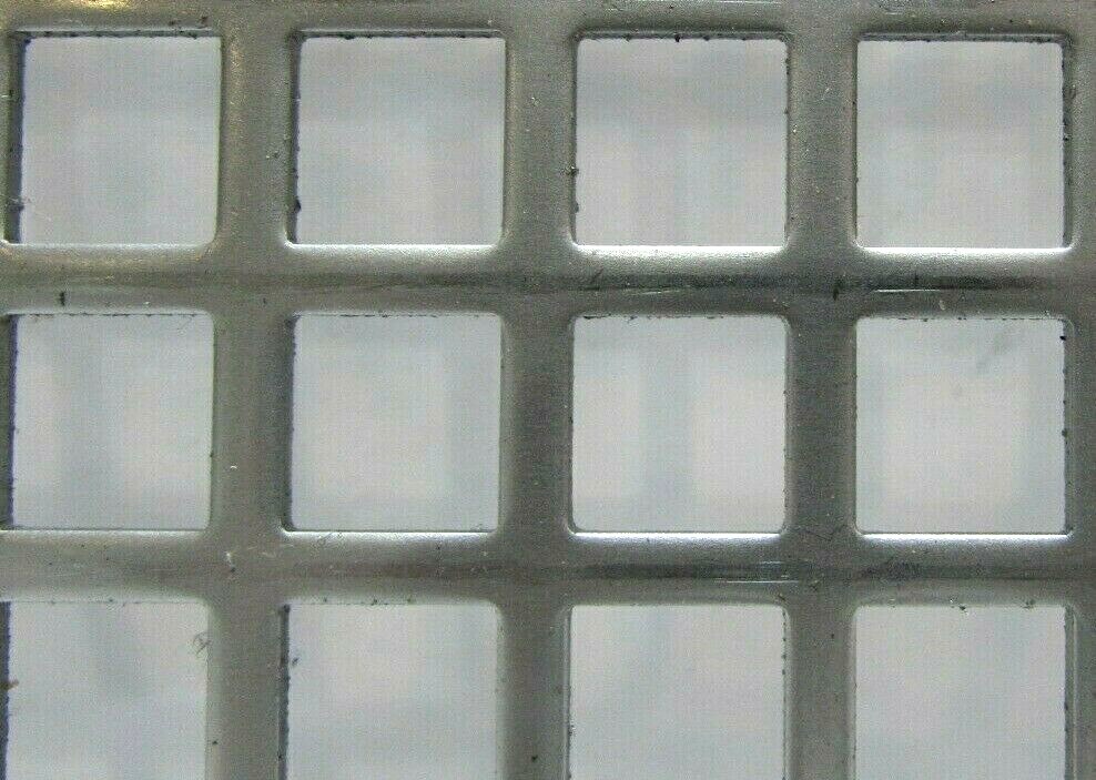 3/8″ SQUARE ON 1/2″ CENTERS 16 GA STAINLESS STEEL PERFORATED -7-5/8″ x 13″